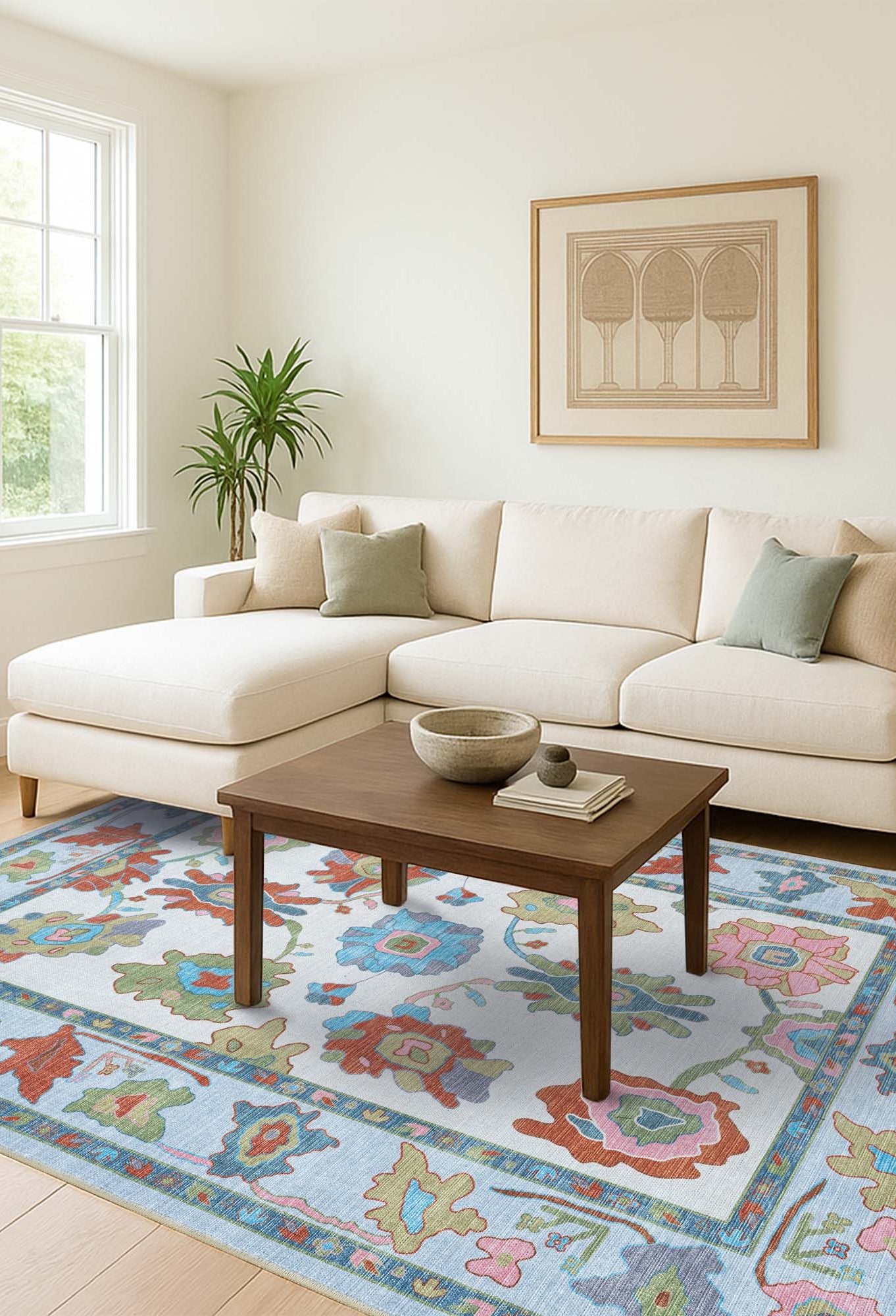 Sayyida Colorful Floral Pastel Modern Oushak Rug