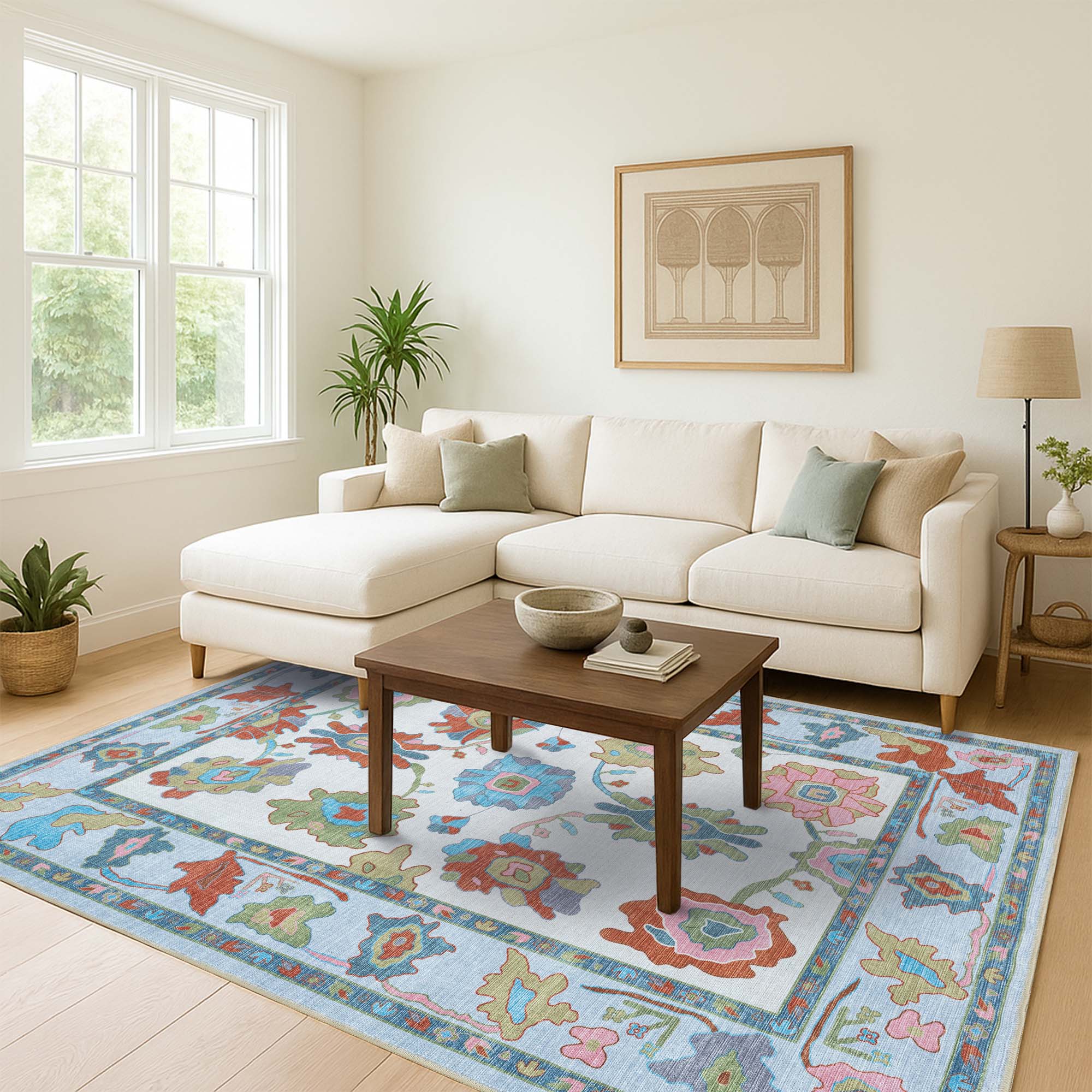 Sayyida Colorful Floral Pastel Modern Oushak Rug