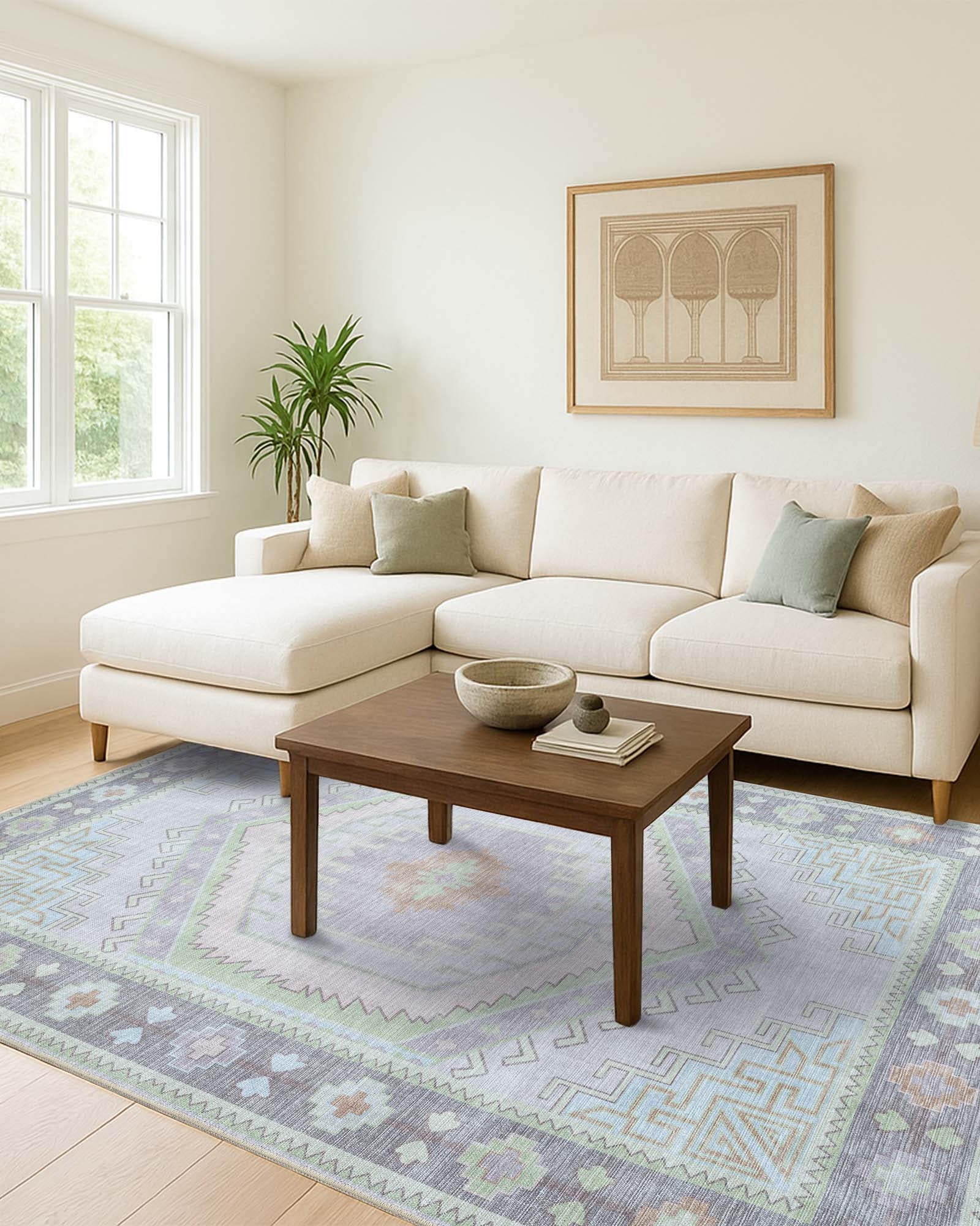 Eloise Faded Pastel Green Modern Oushak Rug