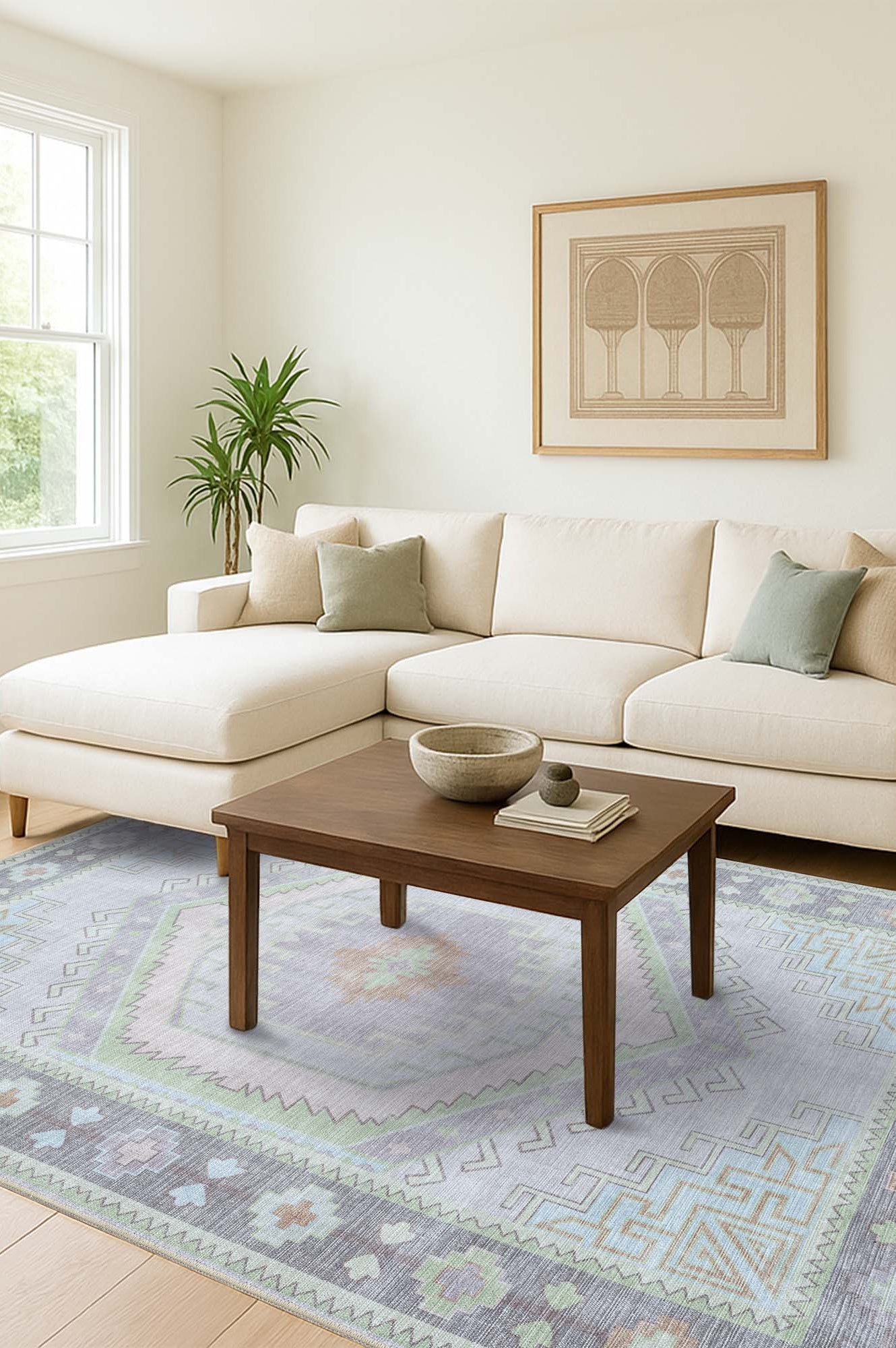 Eloise Faded Pastel Green Modern Oushak Rug