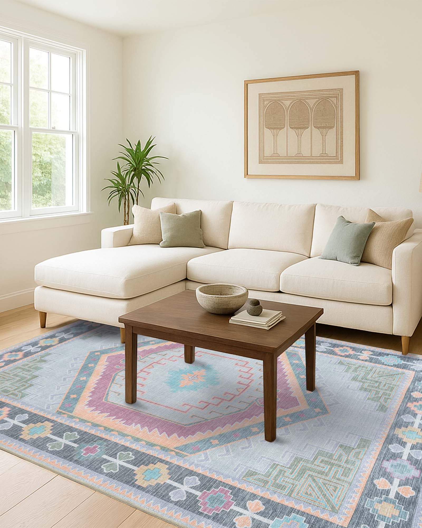 Kyra Green Pink Aesthetic Oushak Rug