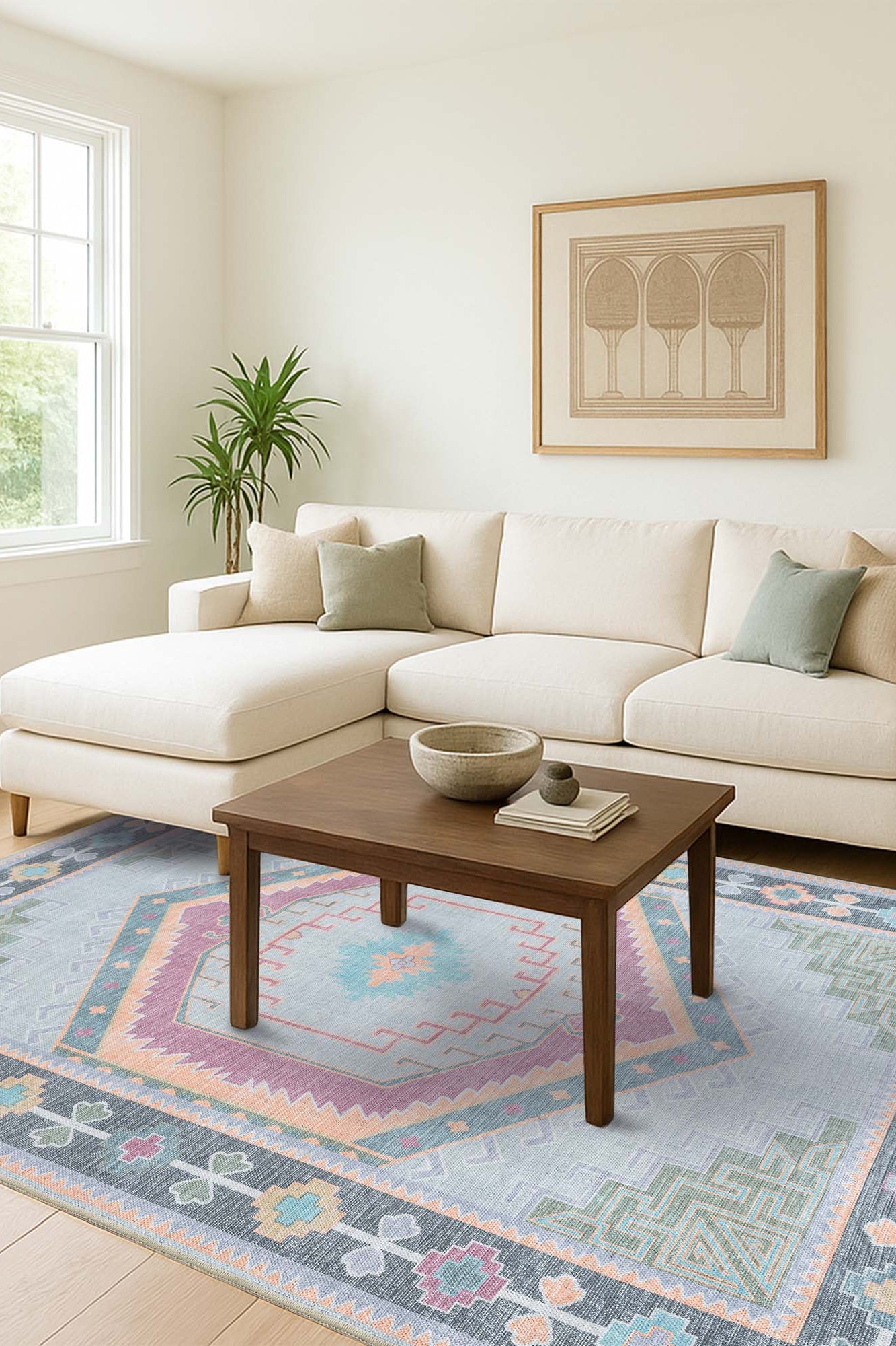 Kyra Green Pink Aesthetic Oushak Rug