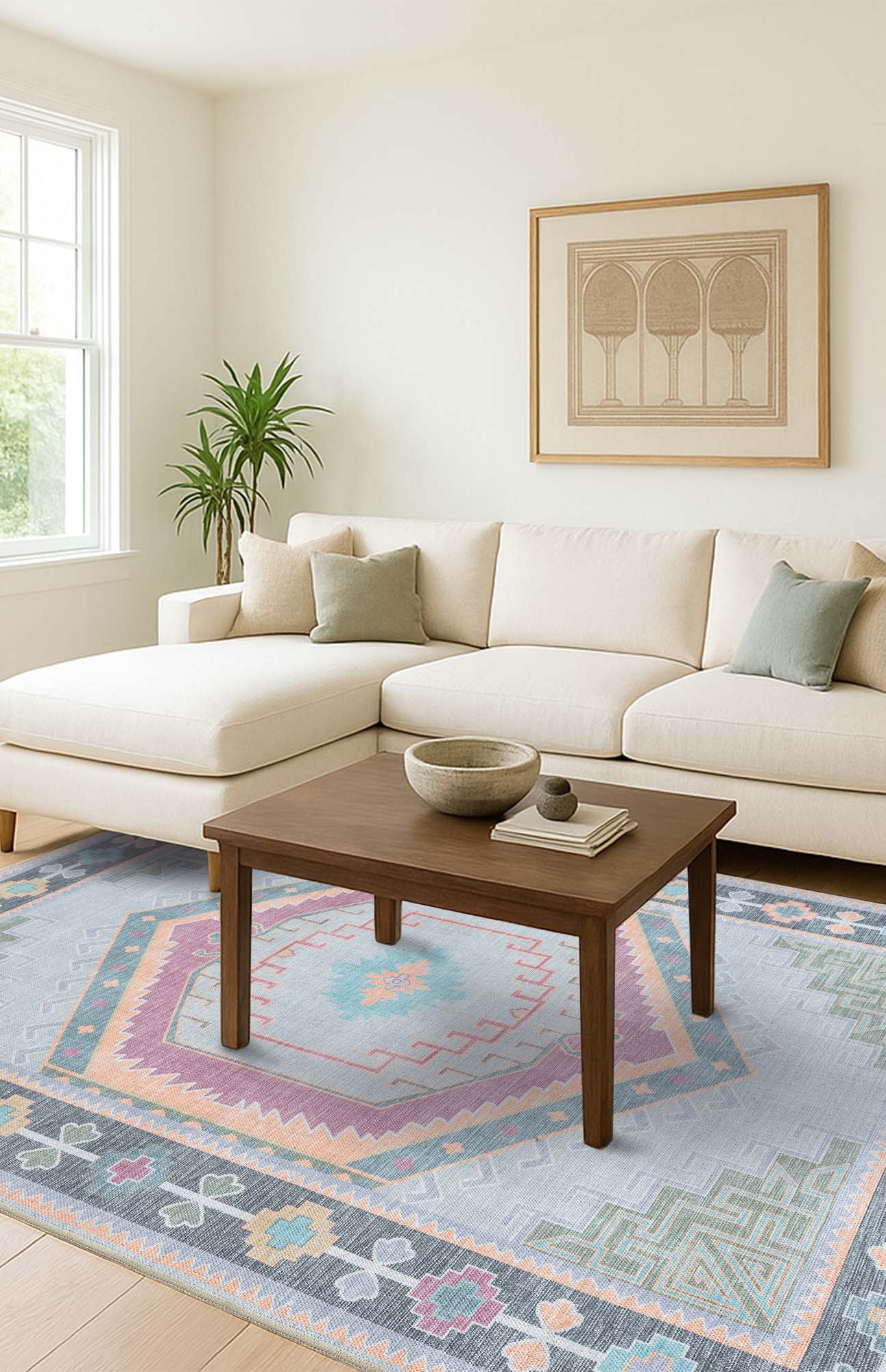 Kyra Green Pink Aesthetic Oushak Rug