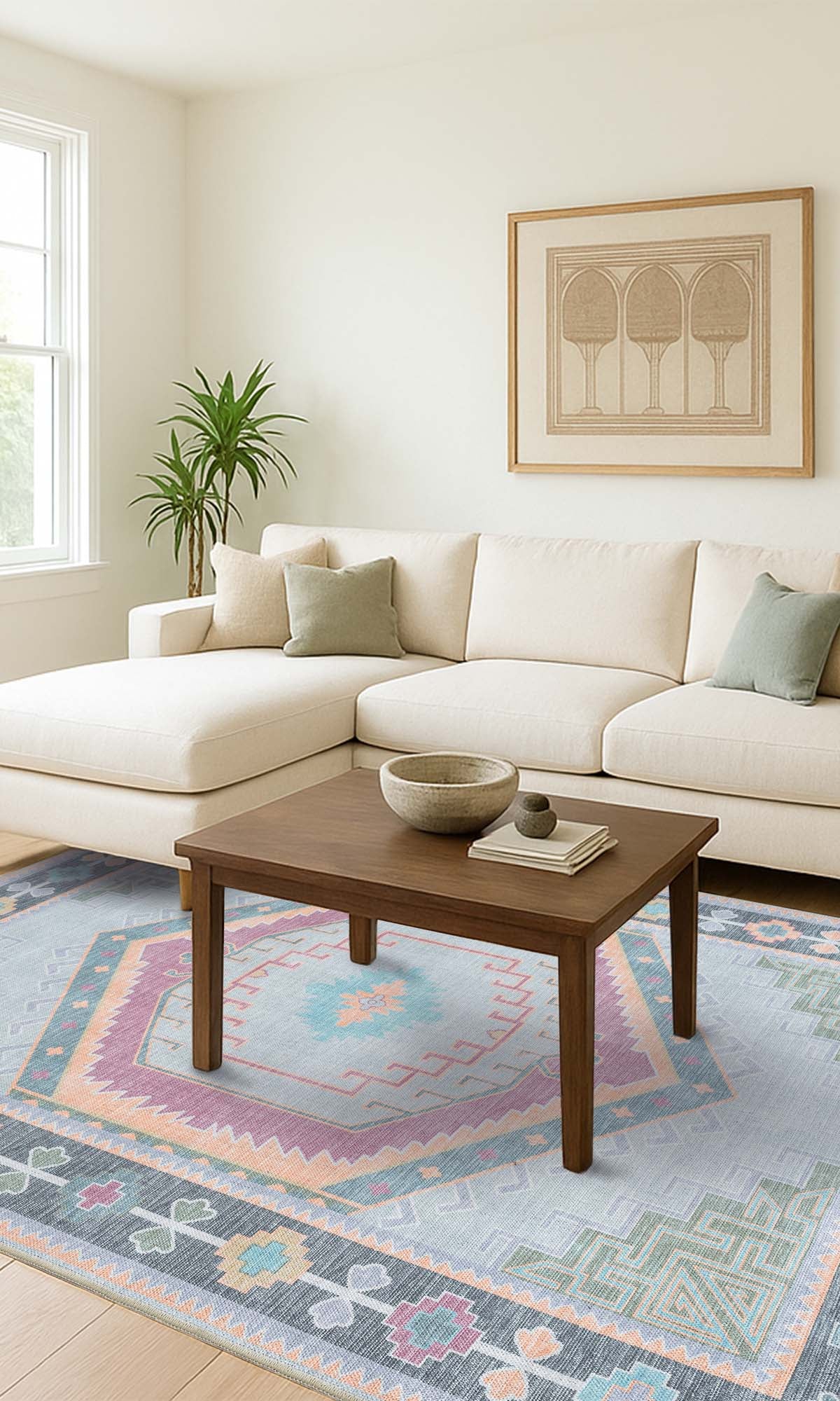 Kyra Green Pink Aesthetic Oushak Rug