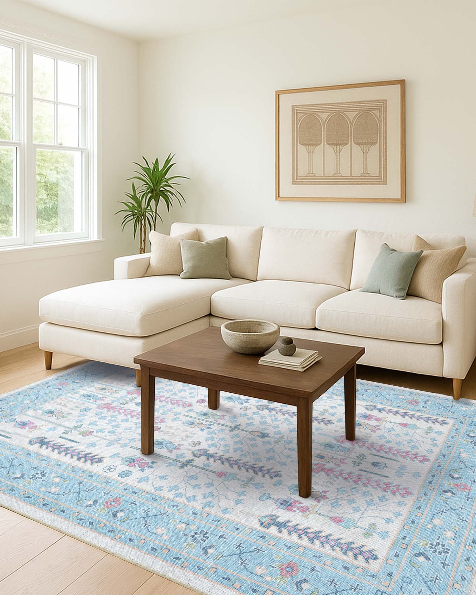 Annela Pastel Light Blue Modern Oushak Rug