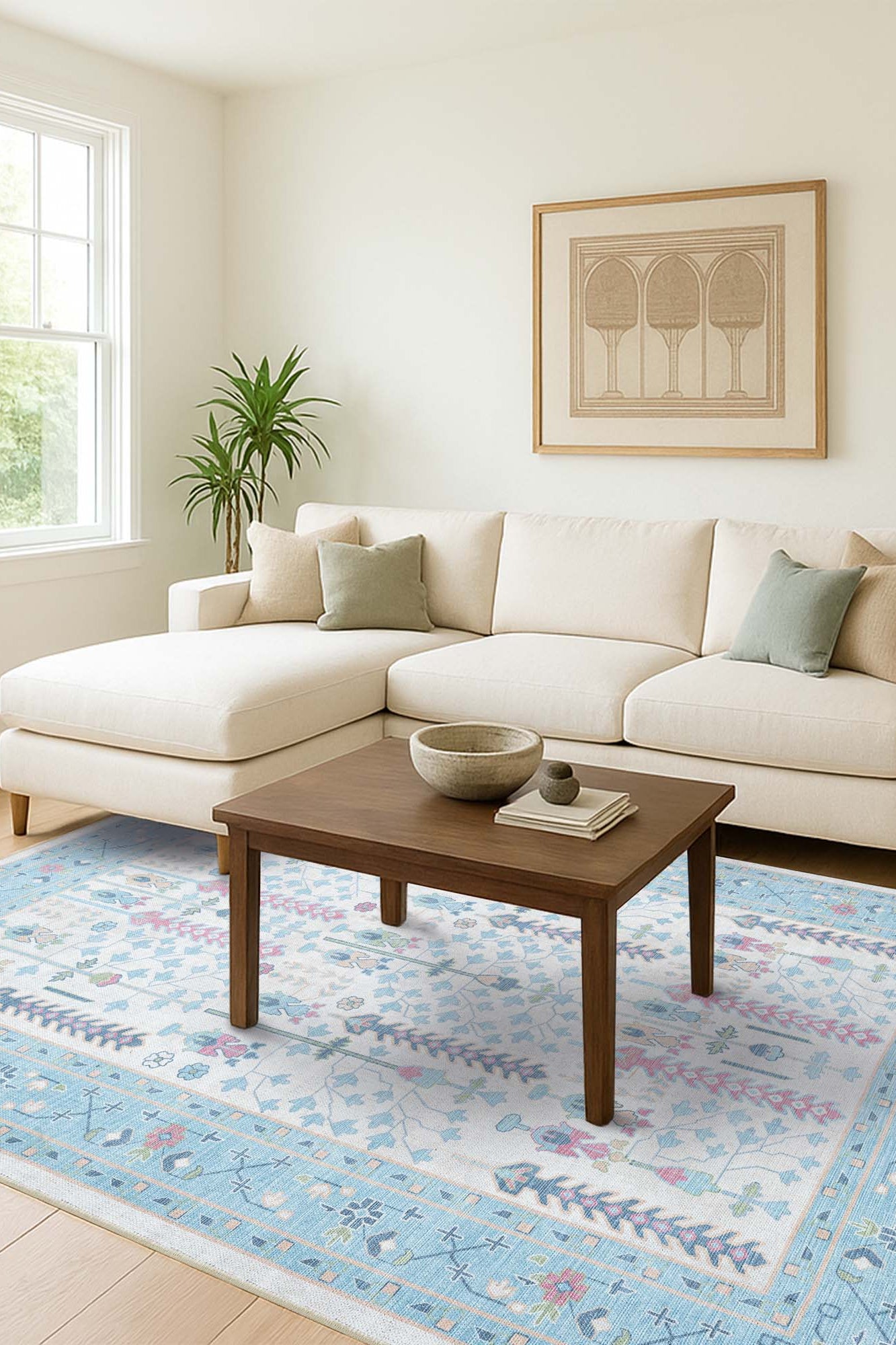 Annela Pastel Light Blue Modern Oushak Rug