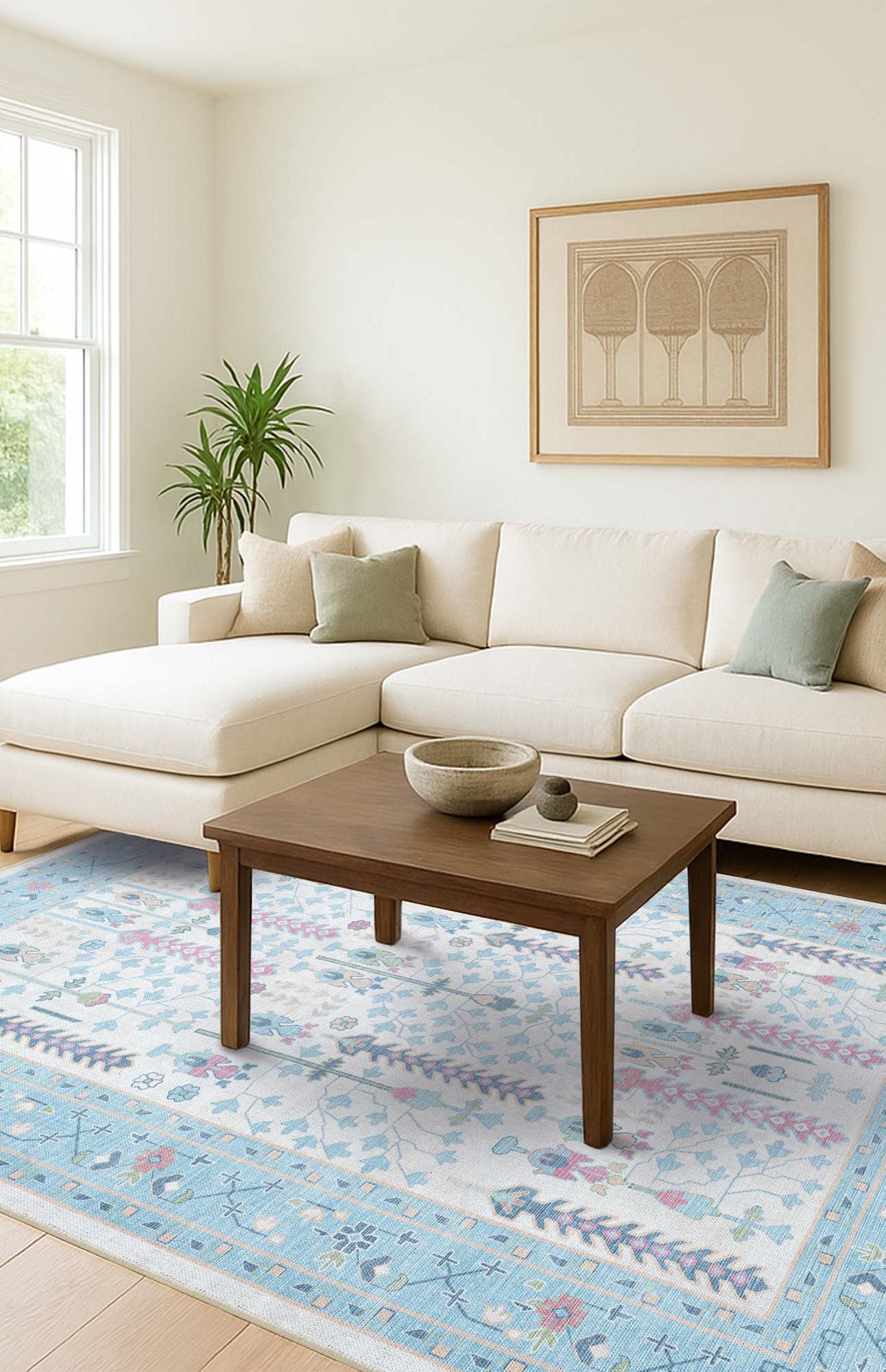 Annela Pastel Light Blue Modern Oushak Rug