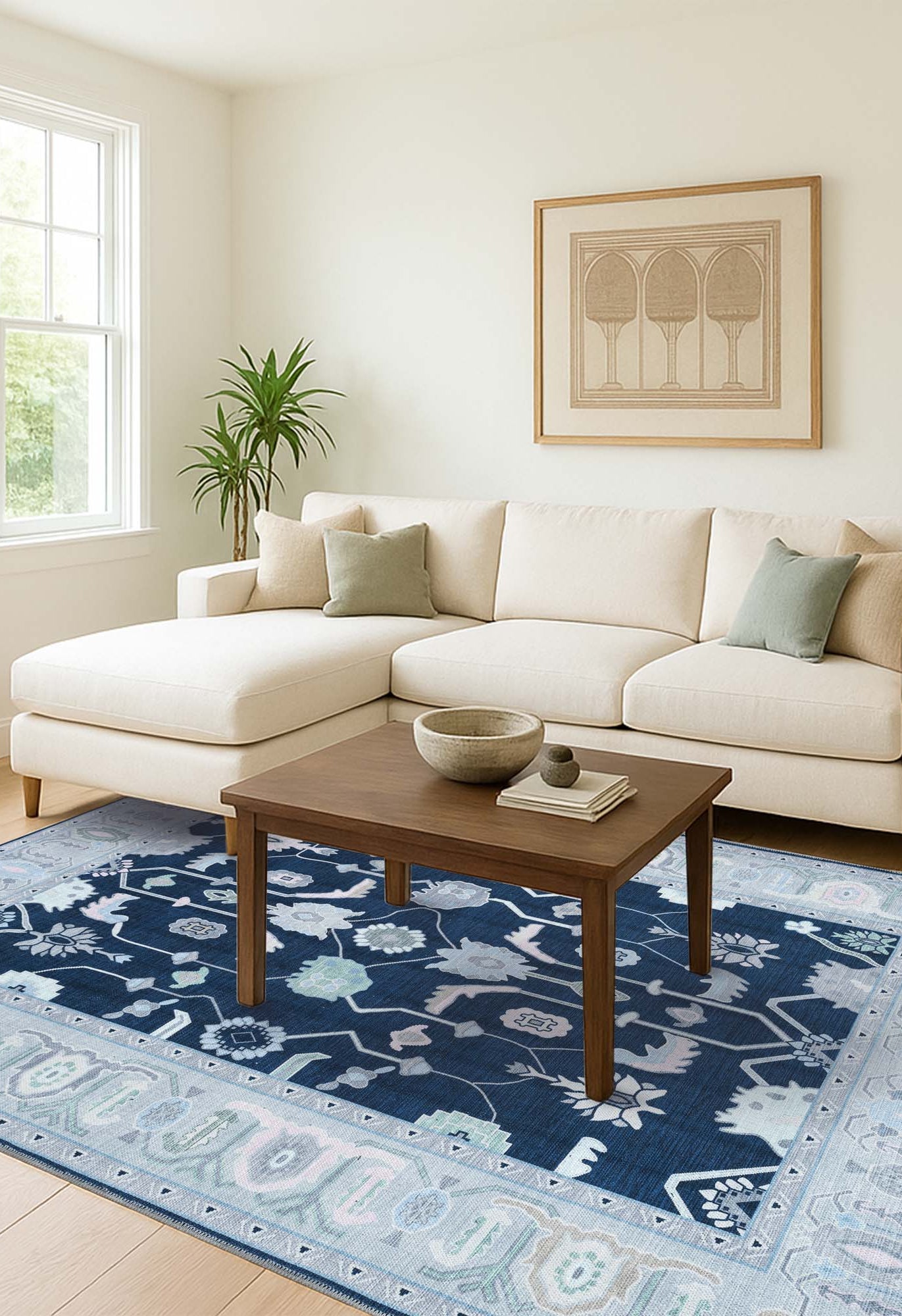 Nurul Navy Blue Modern Oushak Rug