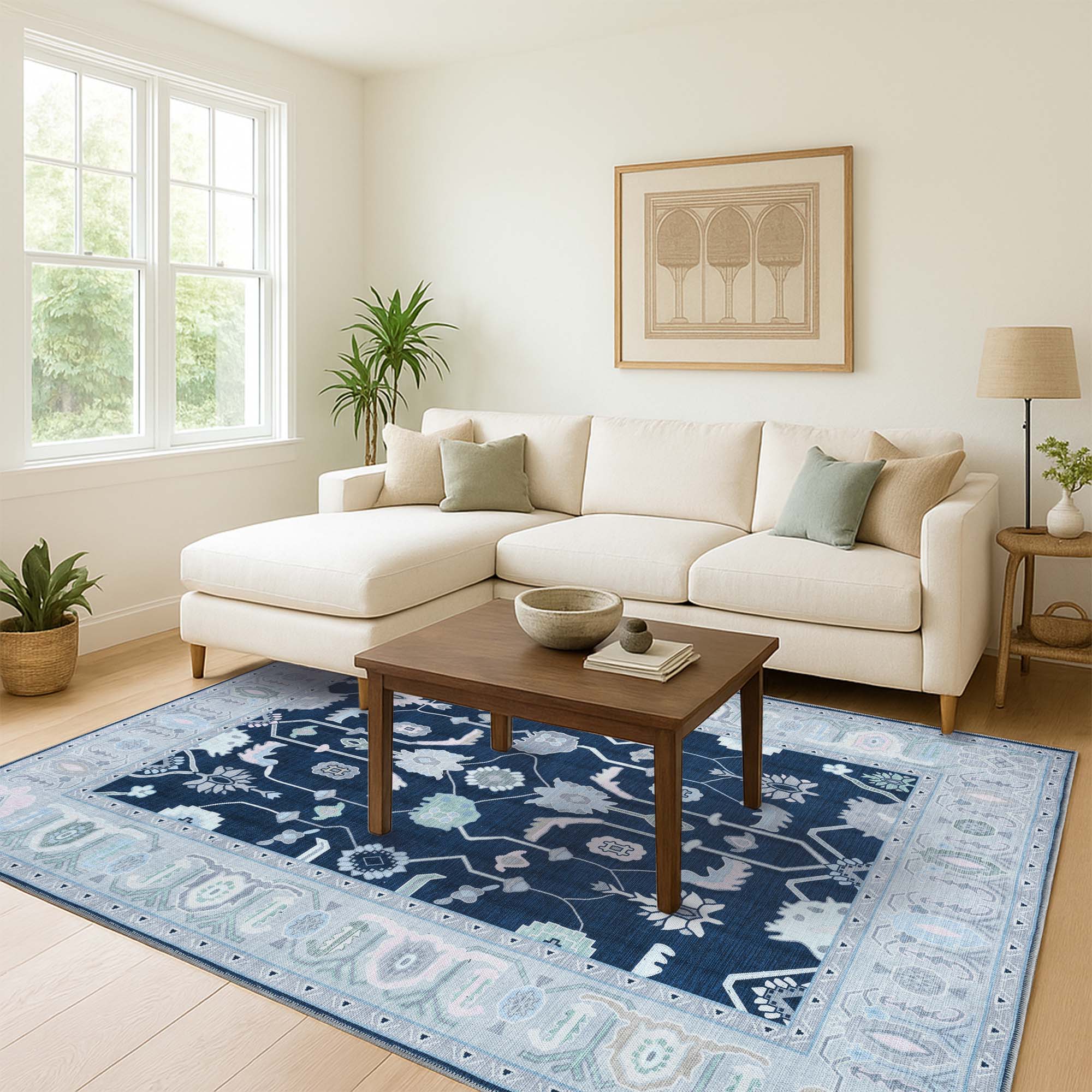 Nurul Navy Blue Modern Oushak Rug