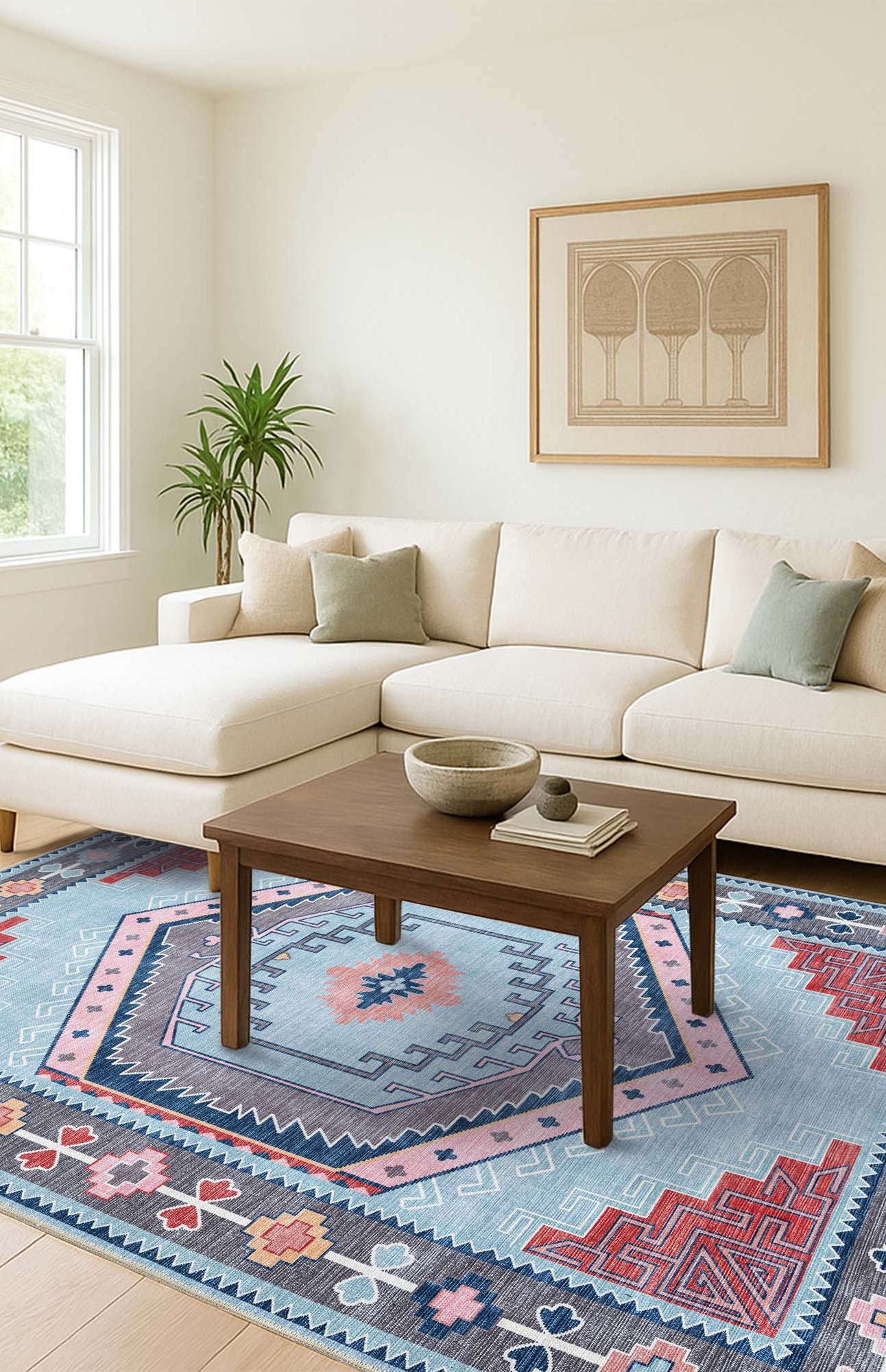 Leena Blue Colorful Aesthetic Oushak Rug