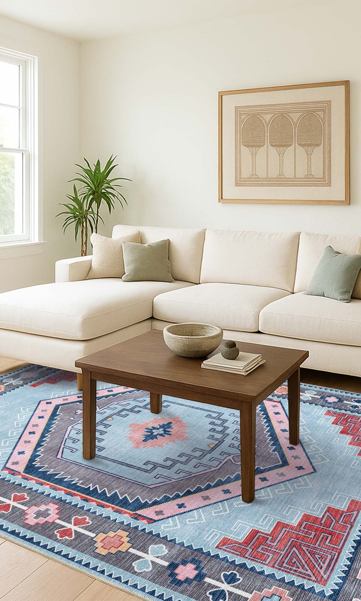 Leena Blue Colorful Aesthetic Oushak Rug