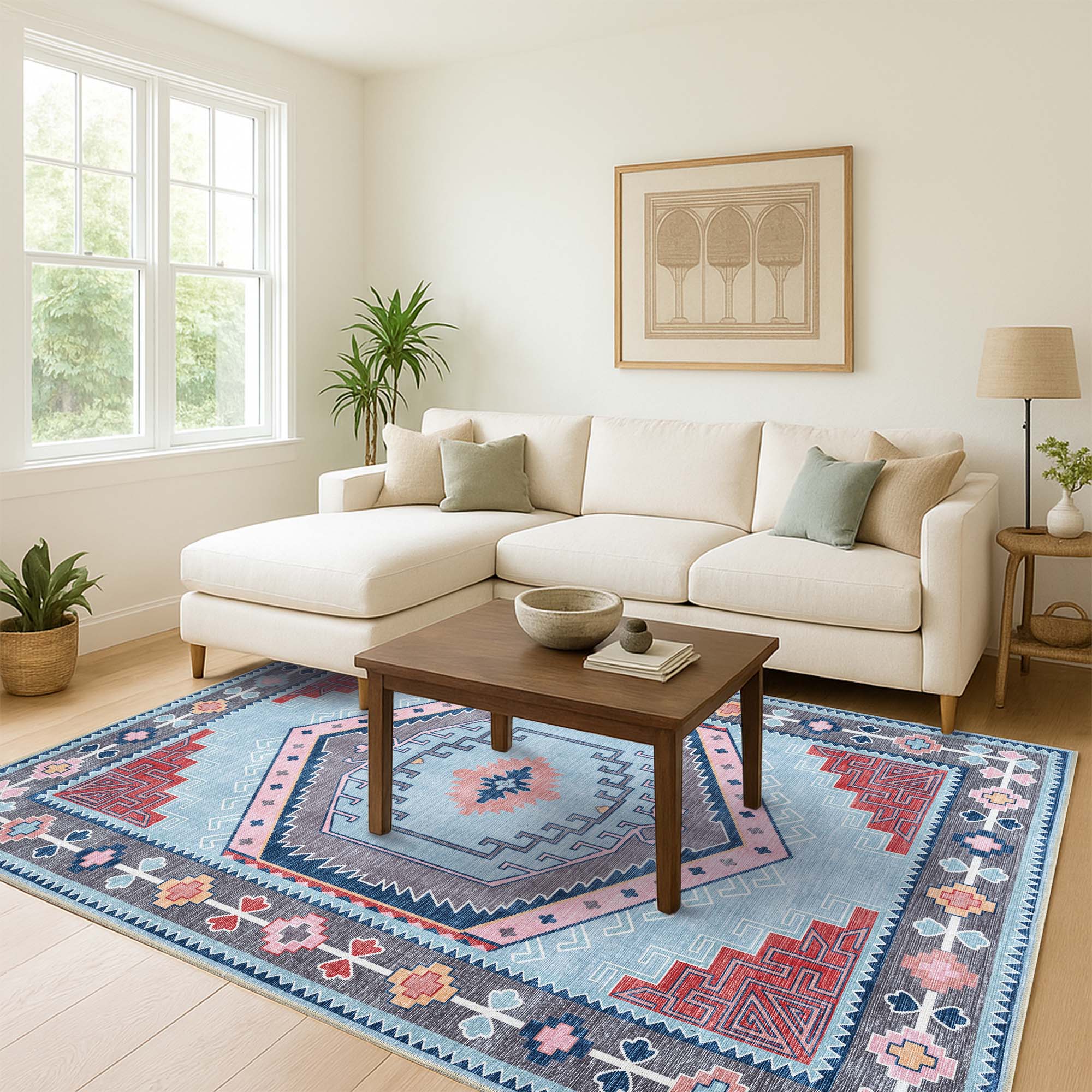 Leena Blue Colorful Aesthetic Oushak Rug