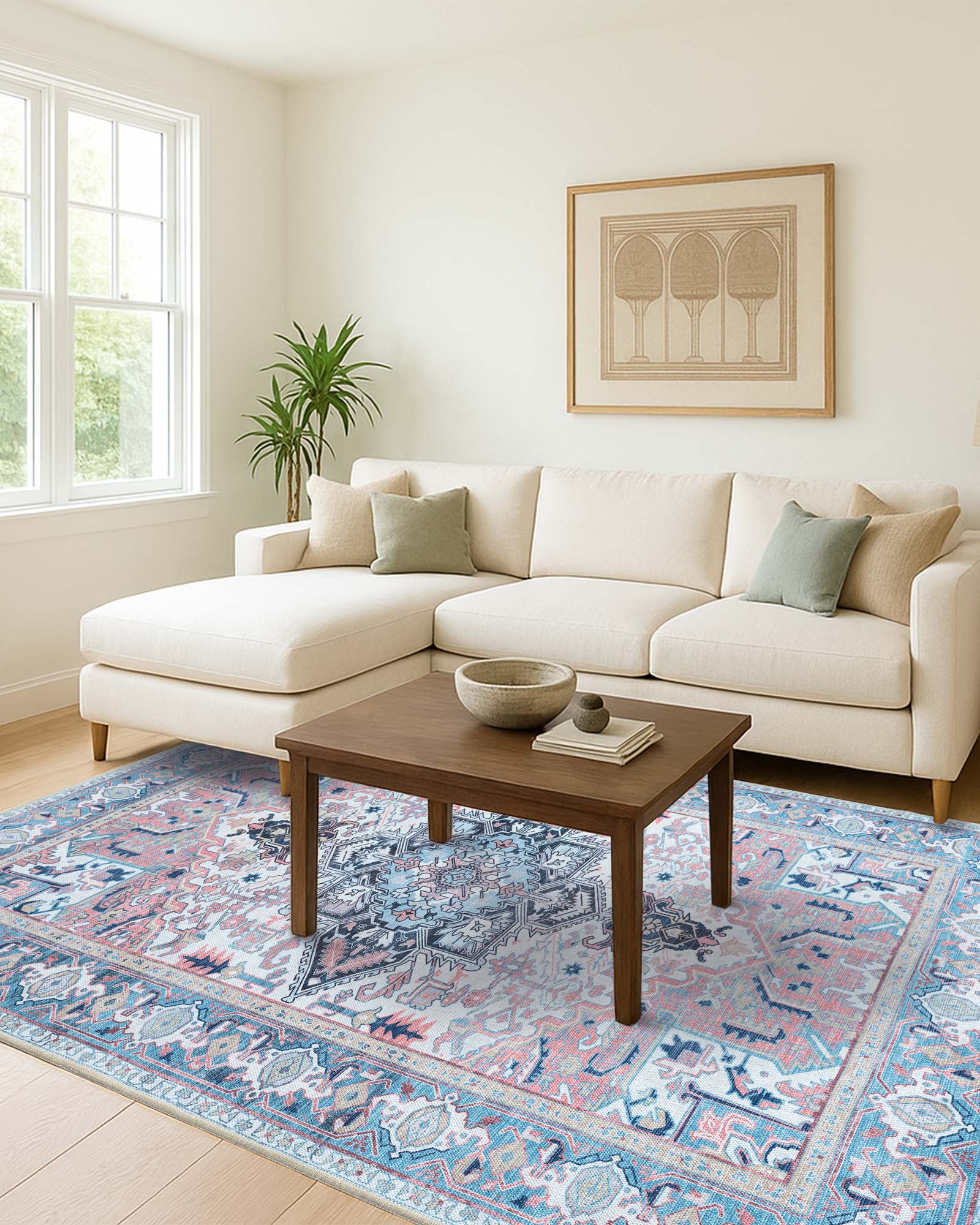 Marielle Navy Pink Heriz Modern Persian Rug