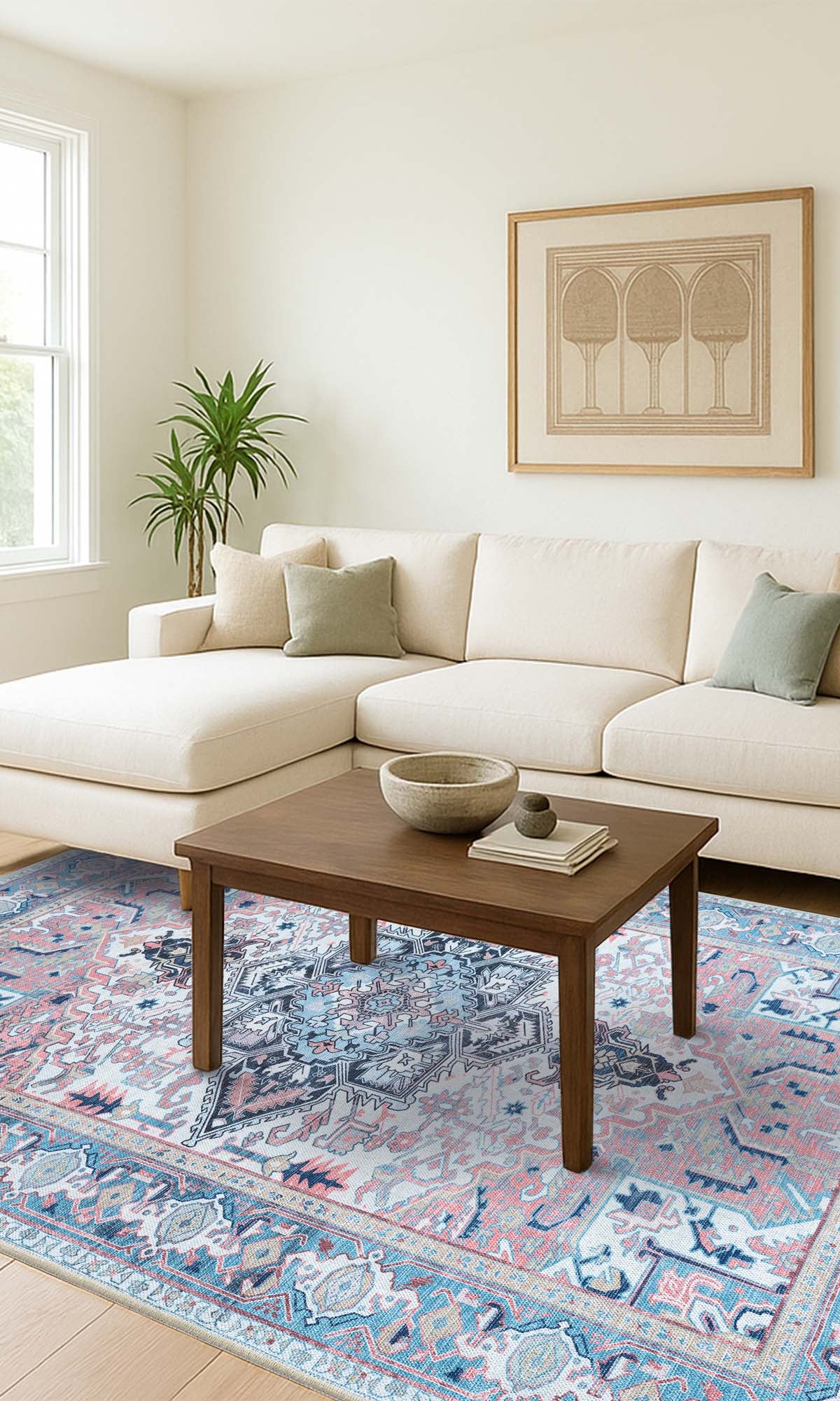 Marielle Navy Pink Heriz Modern Persian Rug