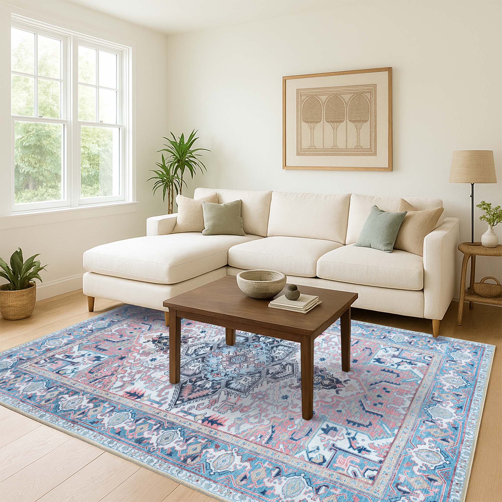 Marielle Navy Pink Heriz Modern Persian Rug