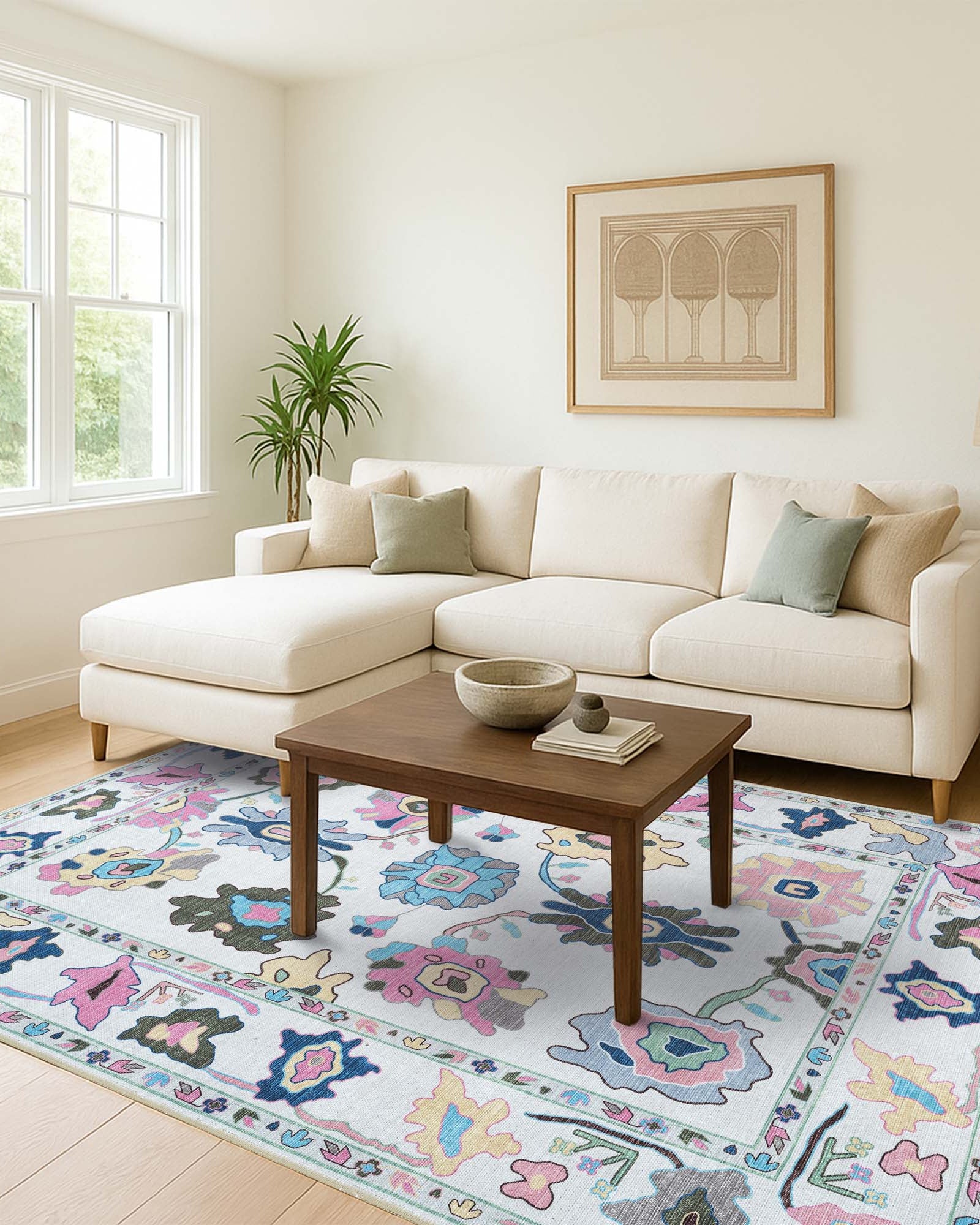 Sawsan Pastel Colorful Floral Modern Oushak Rug