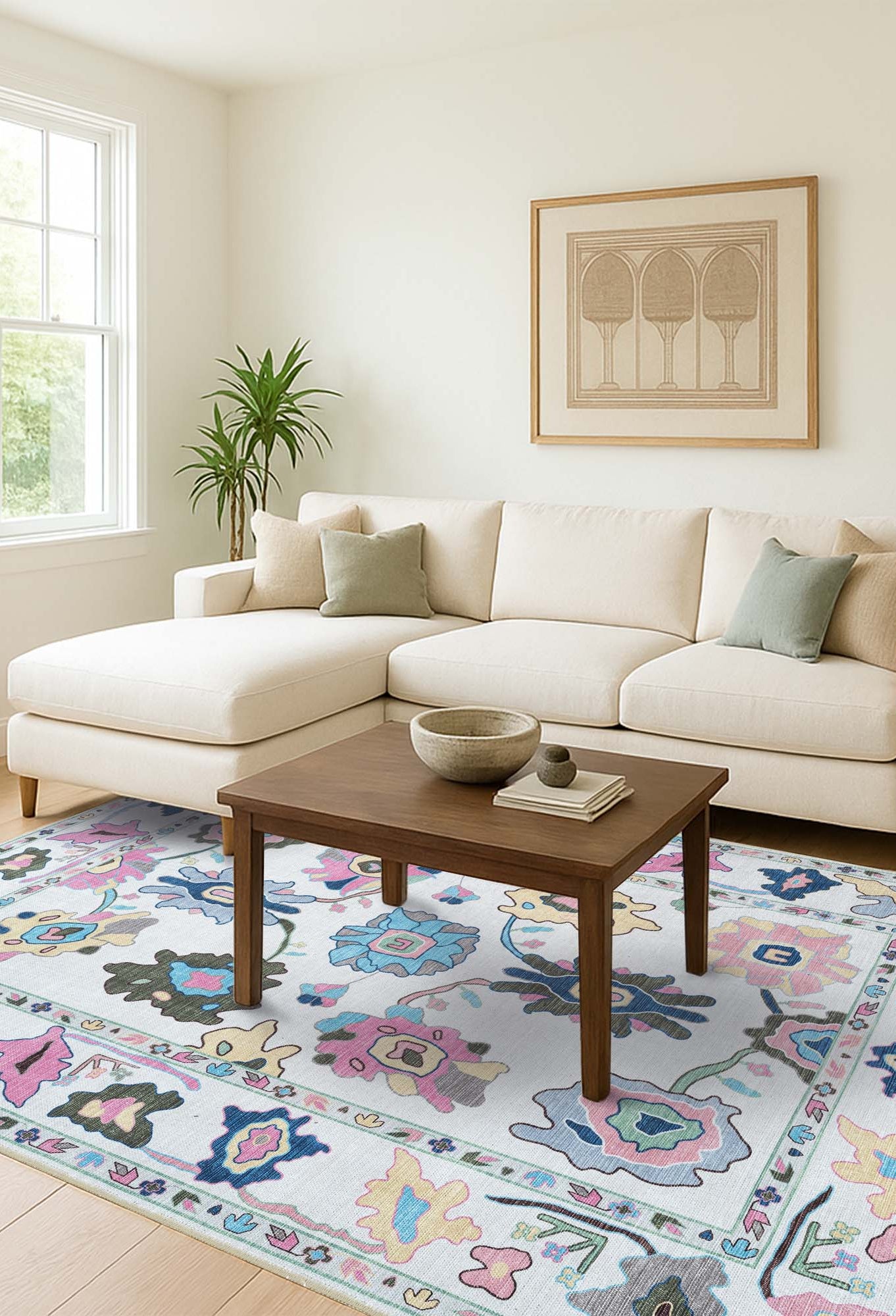 Sawsan Pastel Colorful Floral Modern Oushak Rug