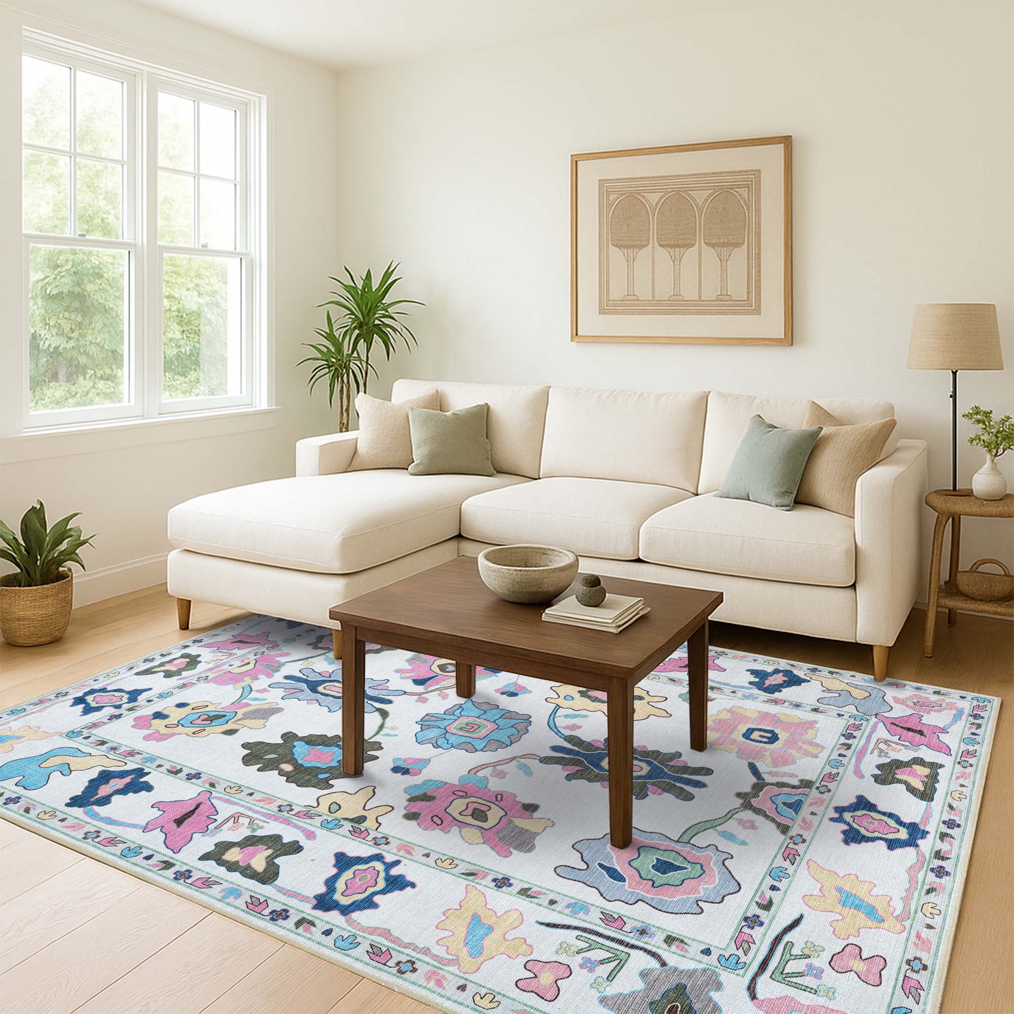 Sawsan Pastel Colorful Floral Modern Oushak Rug