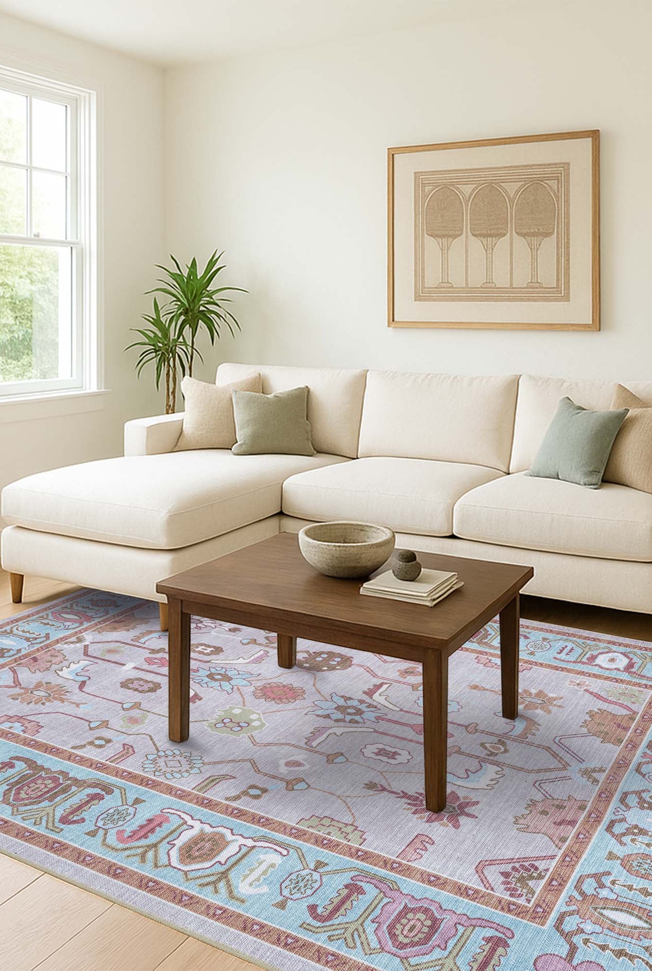 Joelle Pink Blue Modern Oushak Rug