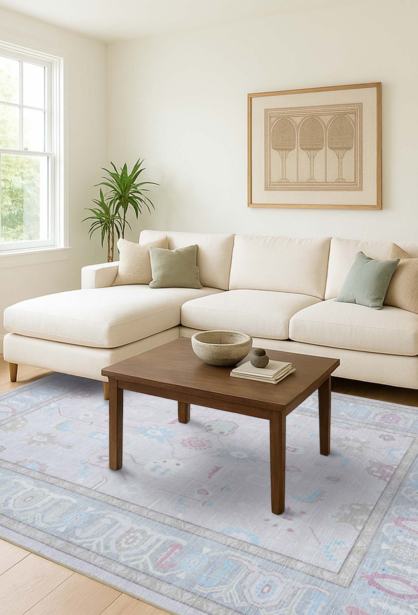 Daria Neutral Faded Pink Blush Oushak Rug