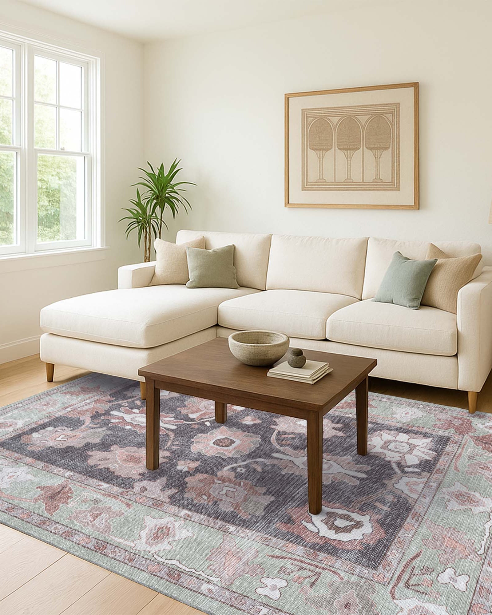 Rajiya Earth Tones Floral Modern Oushak Rug