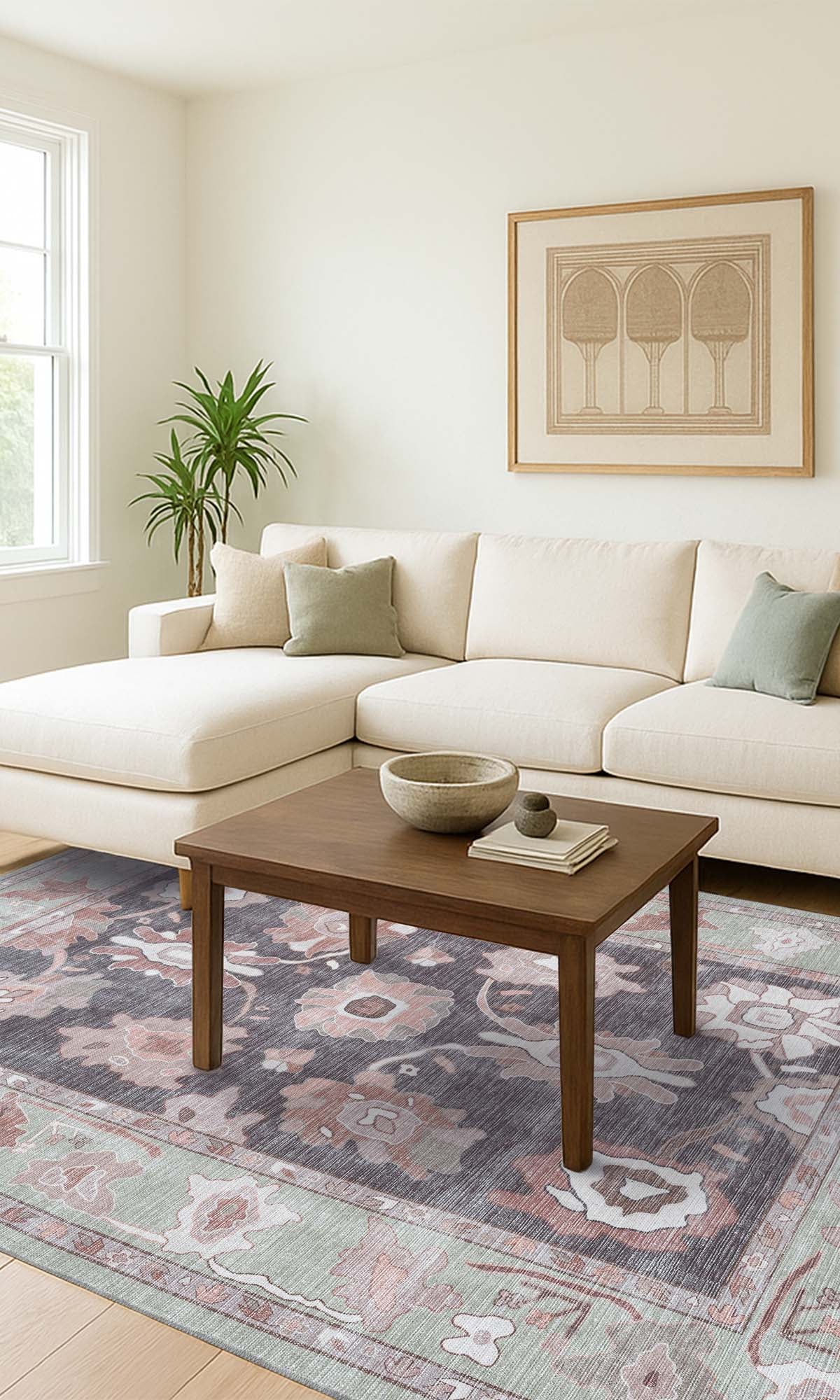 Rajiya Earth Tones Floral Modern Oushak Rug