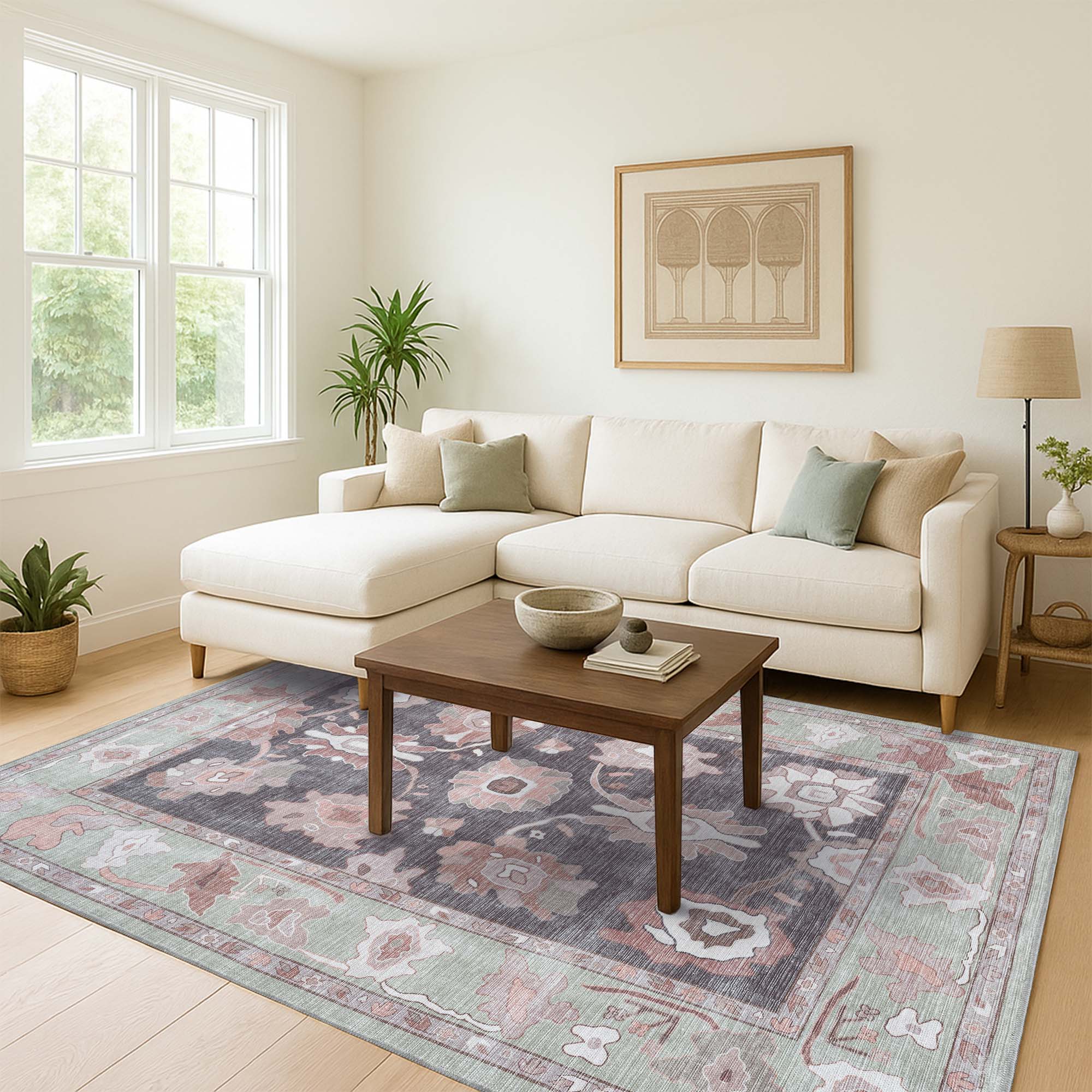 Rajiya Earth Tones Floral Modern Oushak Rug