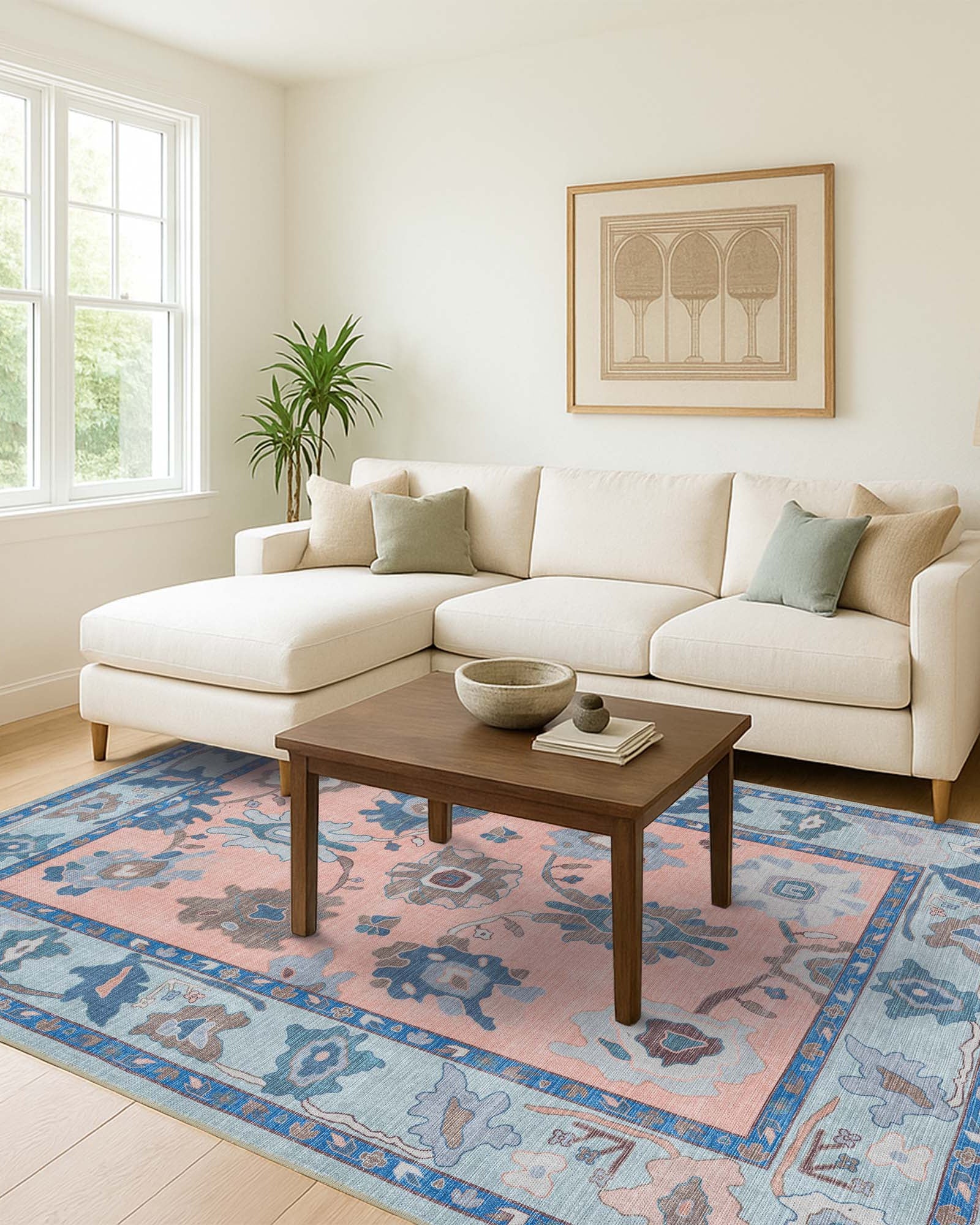 Menna Salmon Orange Blue Modern Oushak Rug