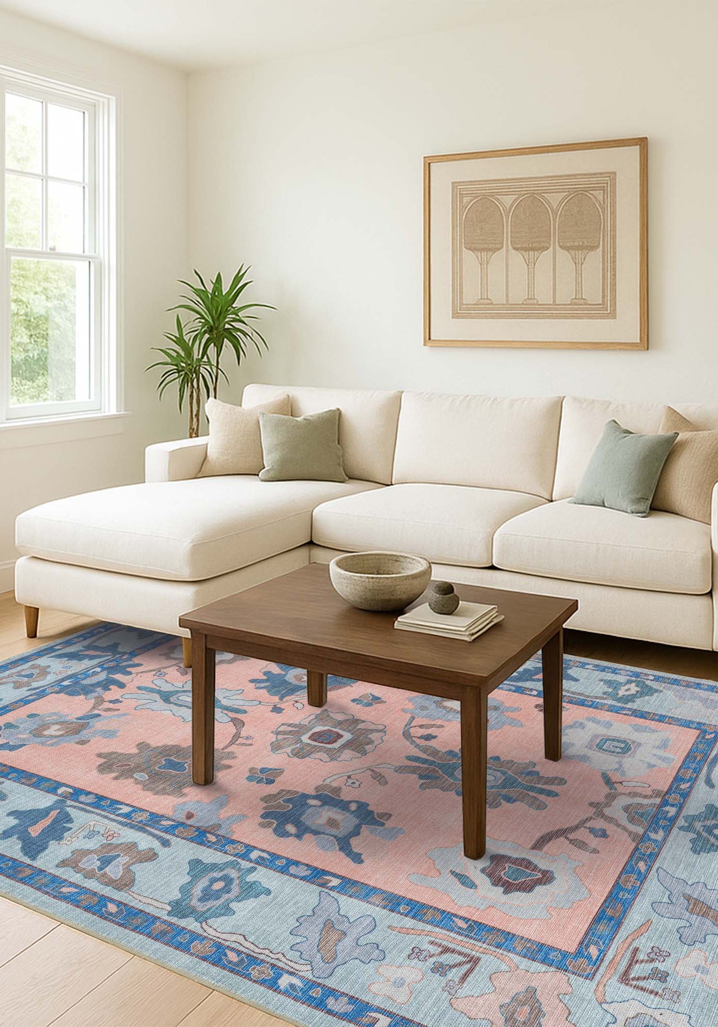 Menna Salmon Orange Blue Modern Oushak Rug