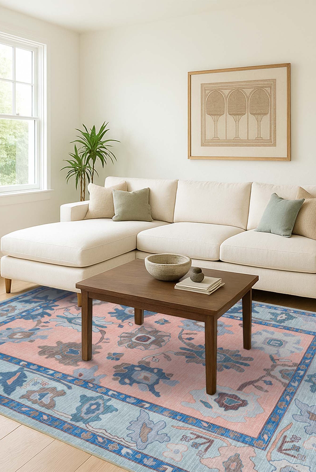 Menna Salmon Orange Blue Modern Oushak Rug