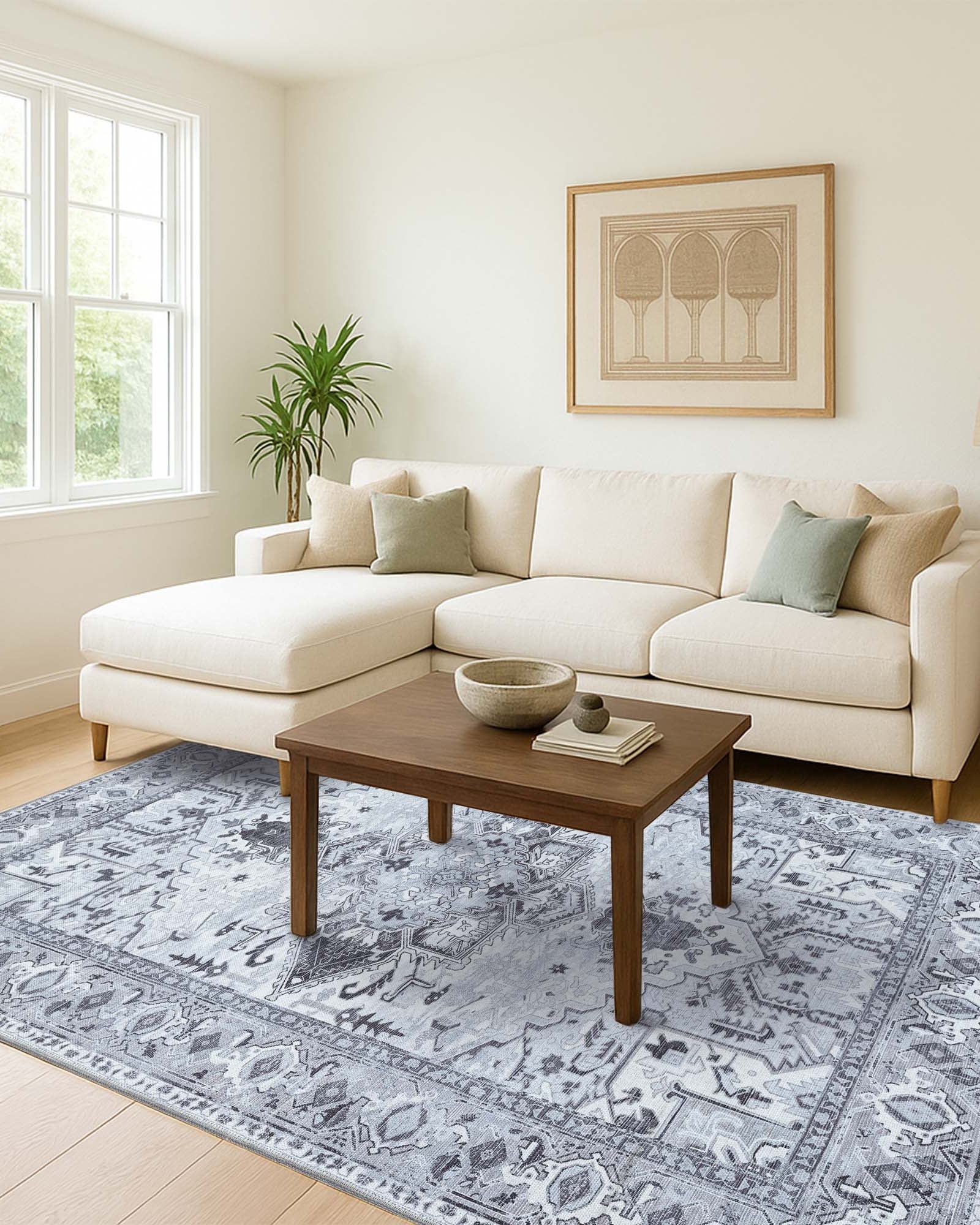 Pastel Heriz Light Gray Area Rug