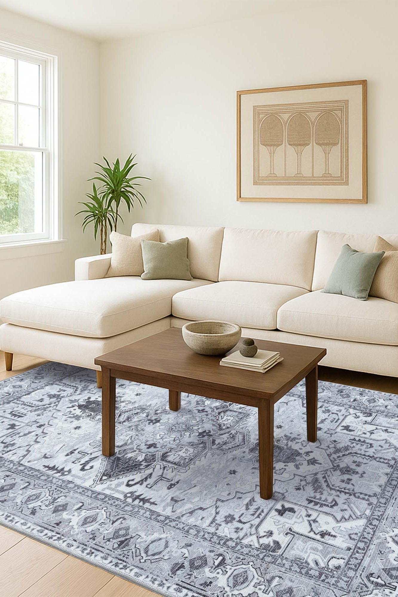 Pastel Heriz Light Gray Area Rug