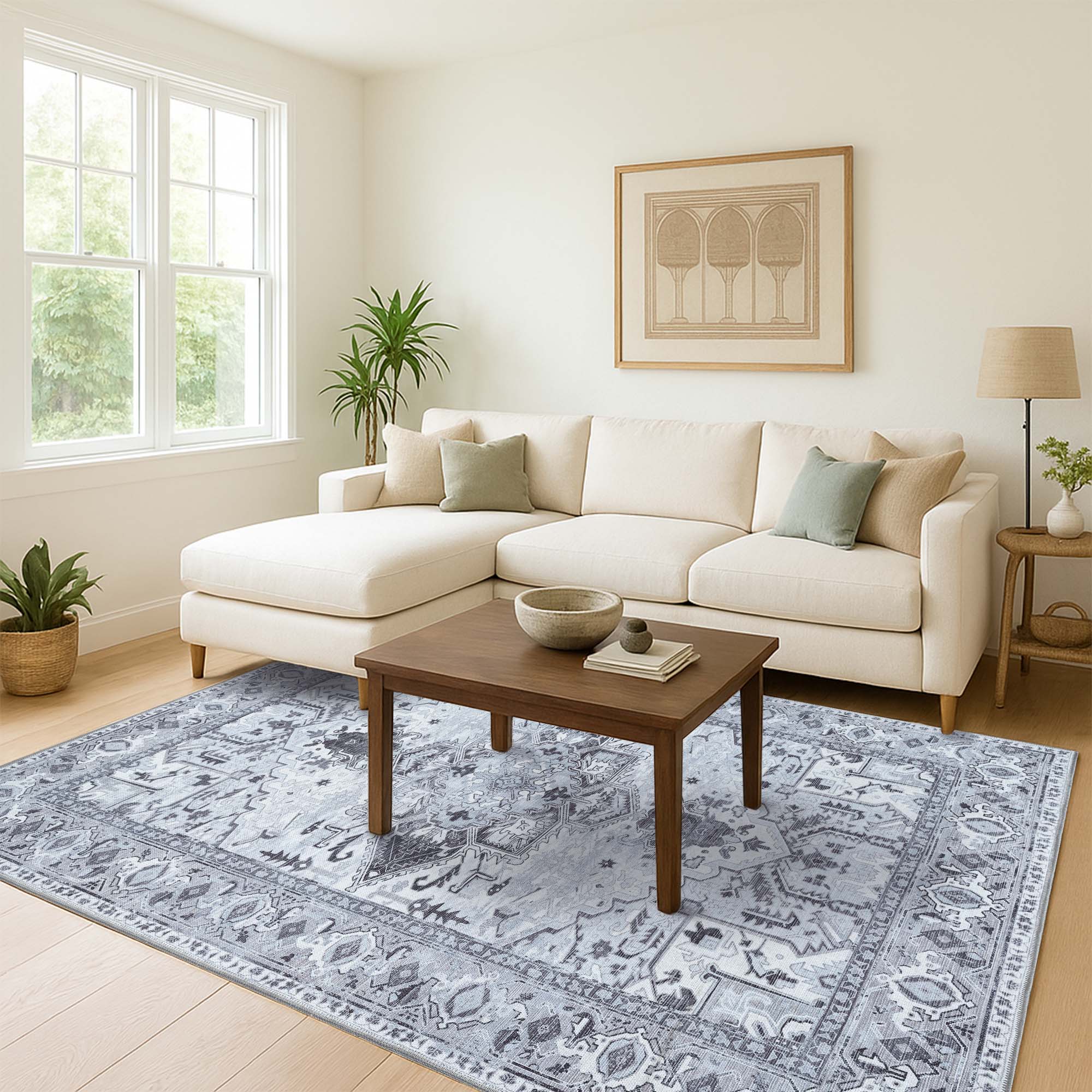 Pastel Heriz Light Gray Area Rug