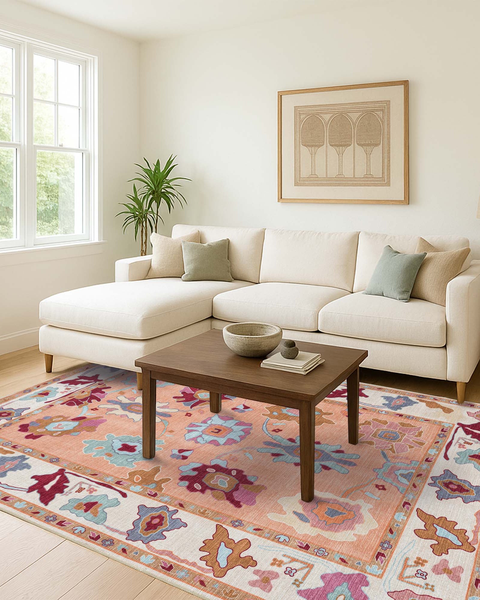 Soren Pastel Orange Floral Modern Oushak Rug