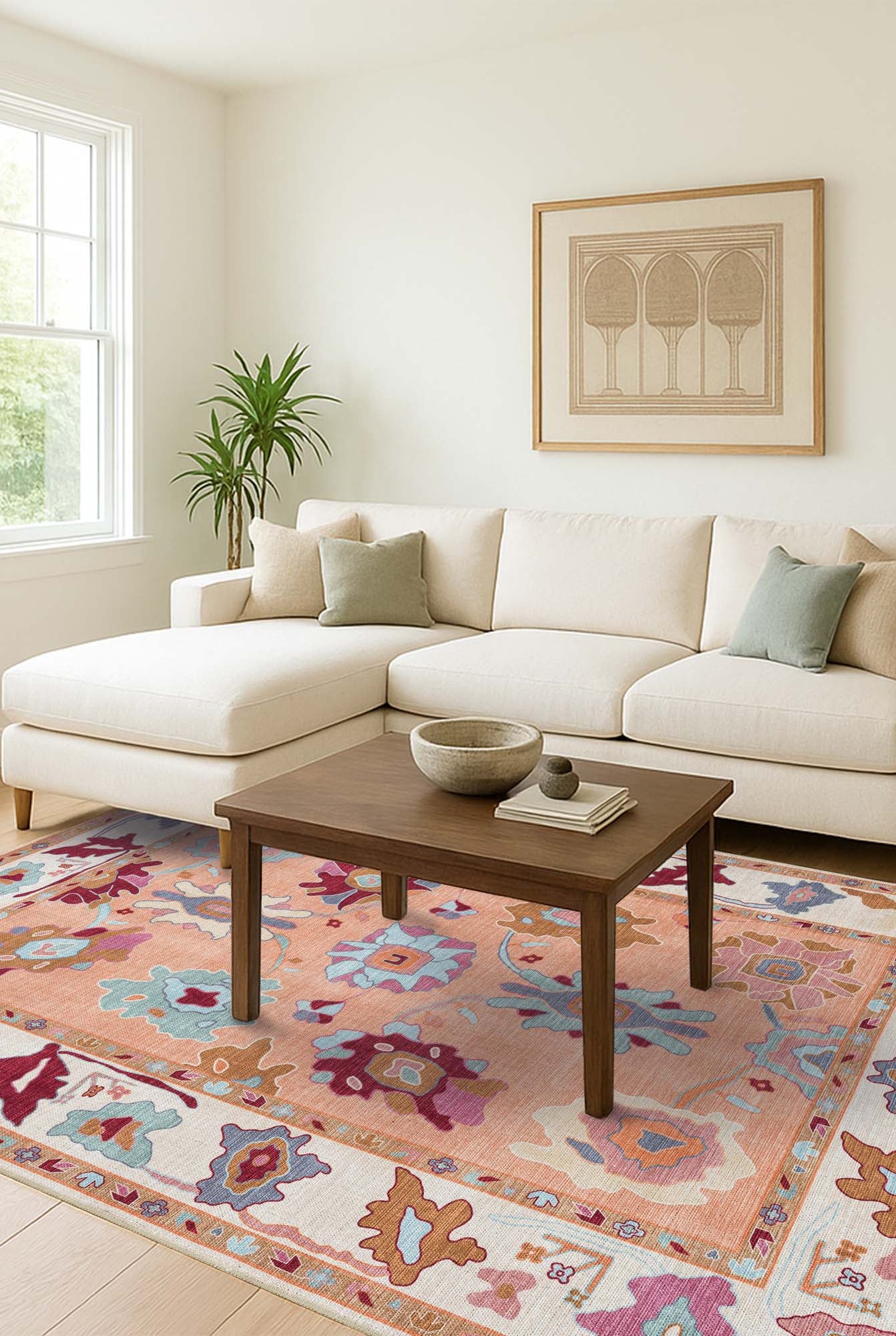 Soren Pastel Orange Floral Modern Oushak Rug