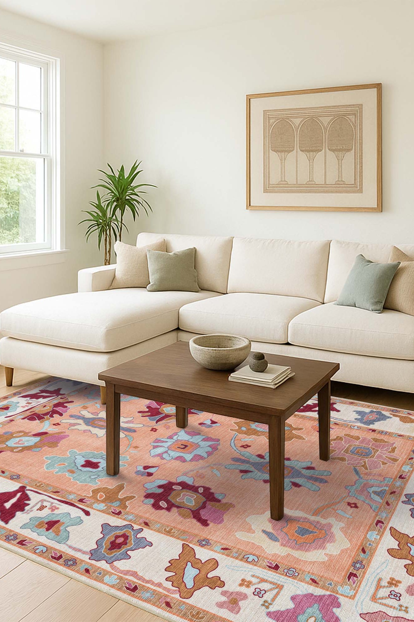 Soren Pastel Orange Floral Modern Oushak Rug