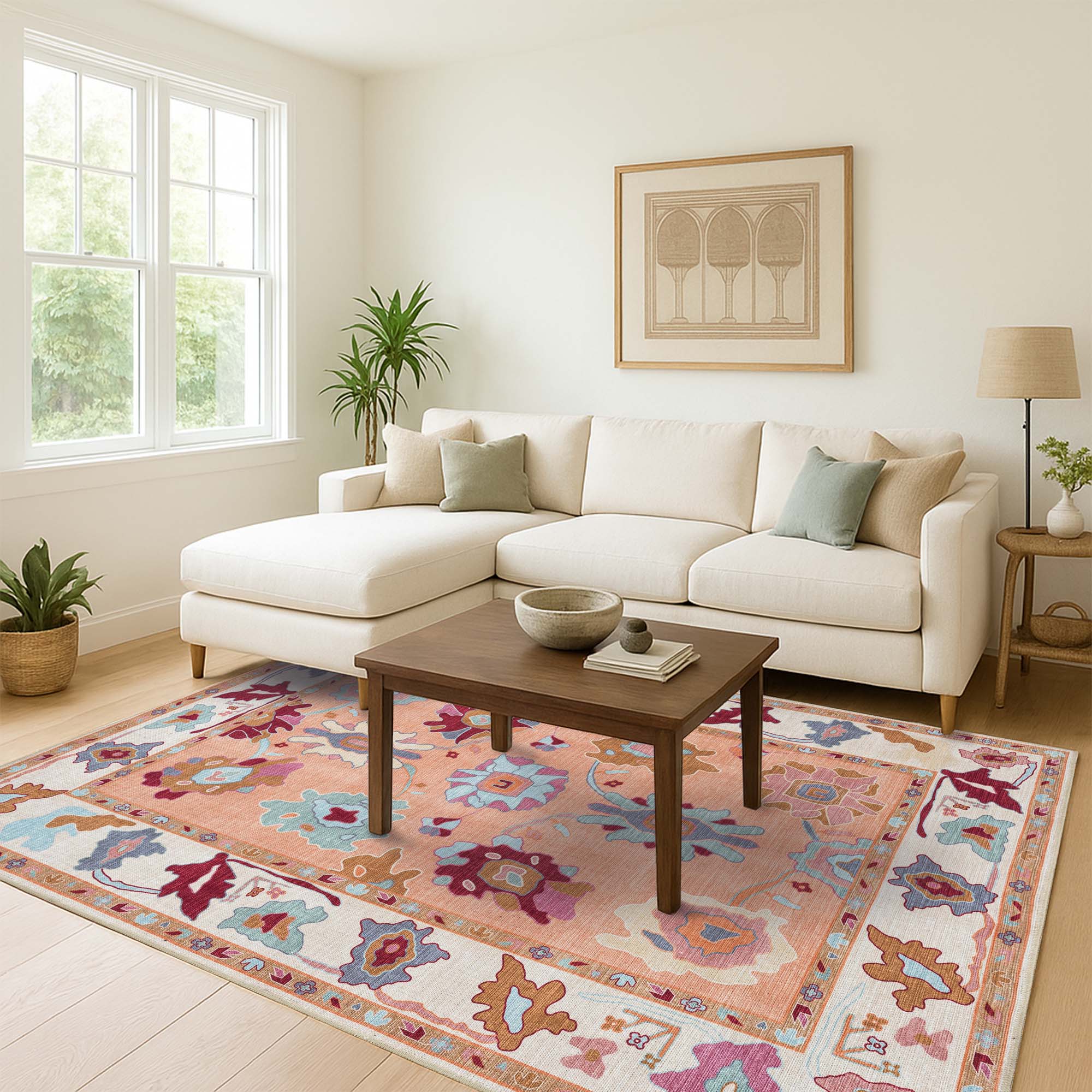 Soren Pastel Orange Floral Modern Oushak Rug