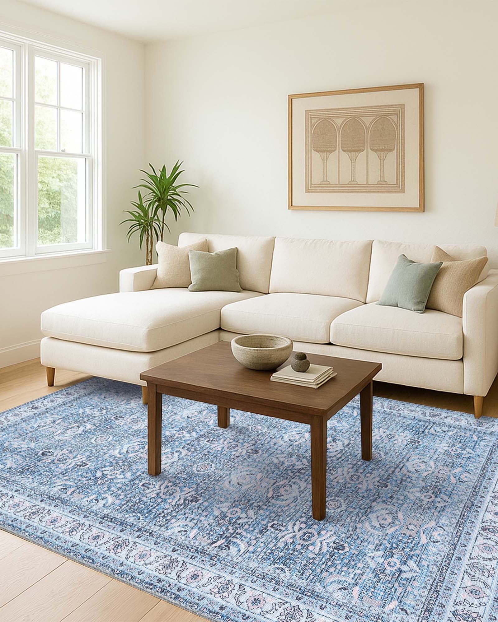 Jayla Modern Turkish Floral Cream Blue Rug