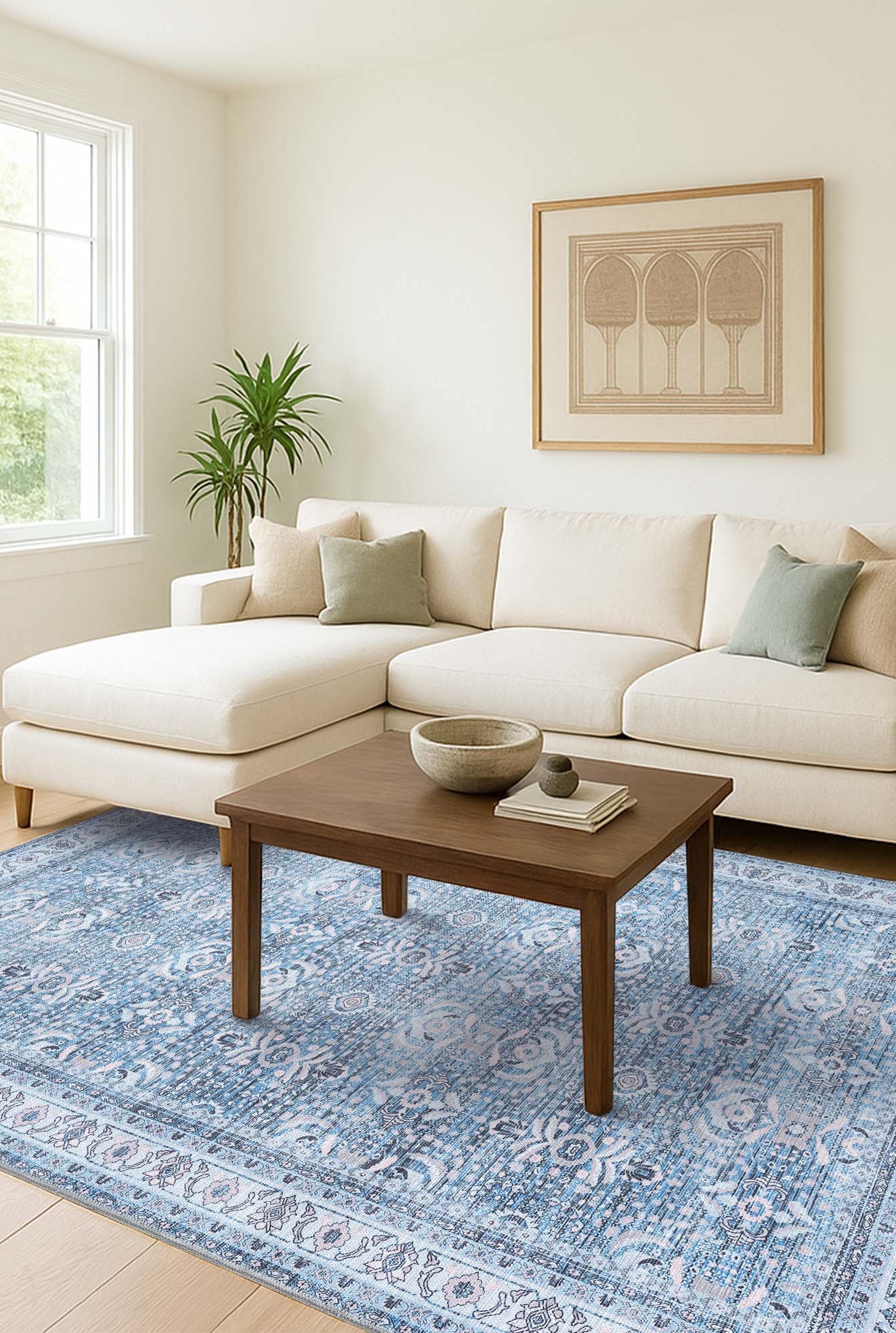 Jayla Modern Turkish Floral Cream Blue Rug