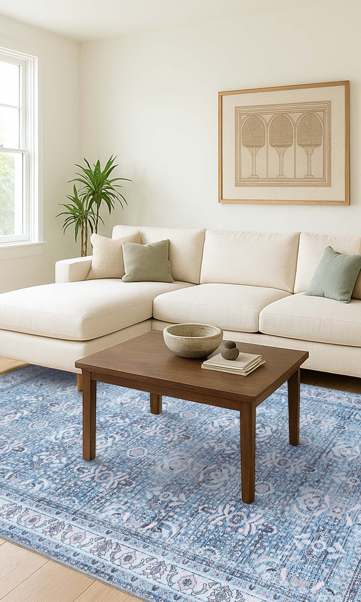 Jayla Modern Turkish Floral Cream Blue Rug