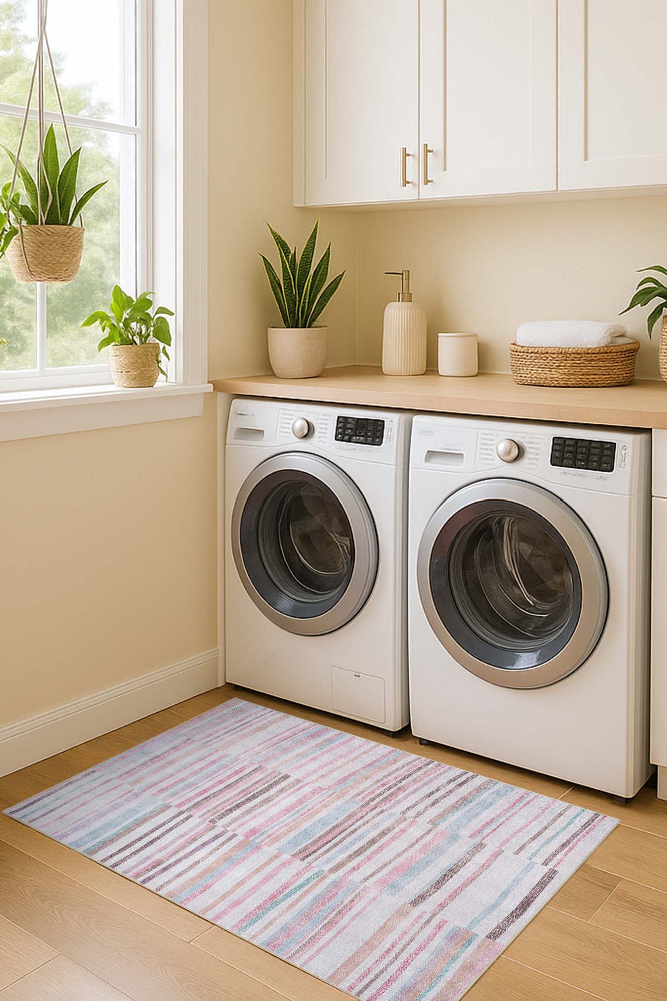 Kalia Faded Modern Turkish Striped Colorful Rug