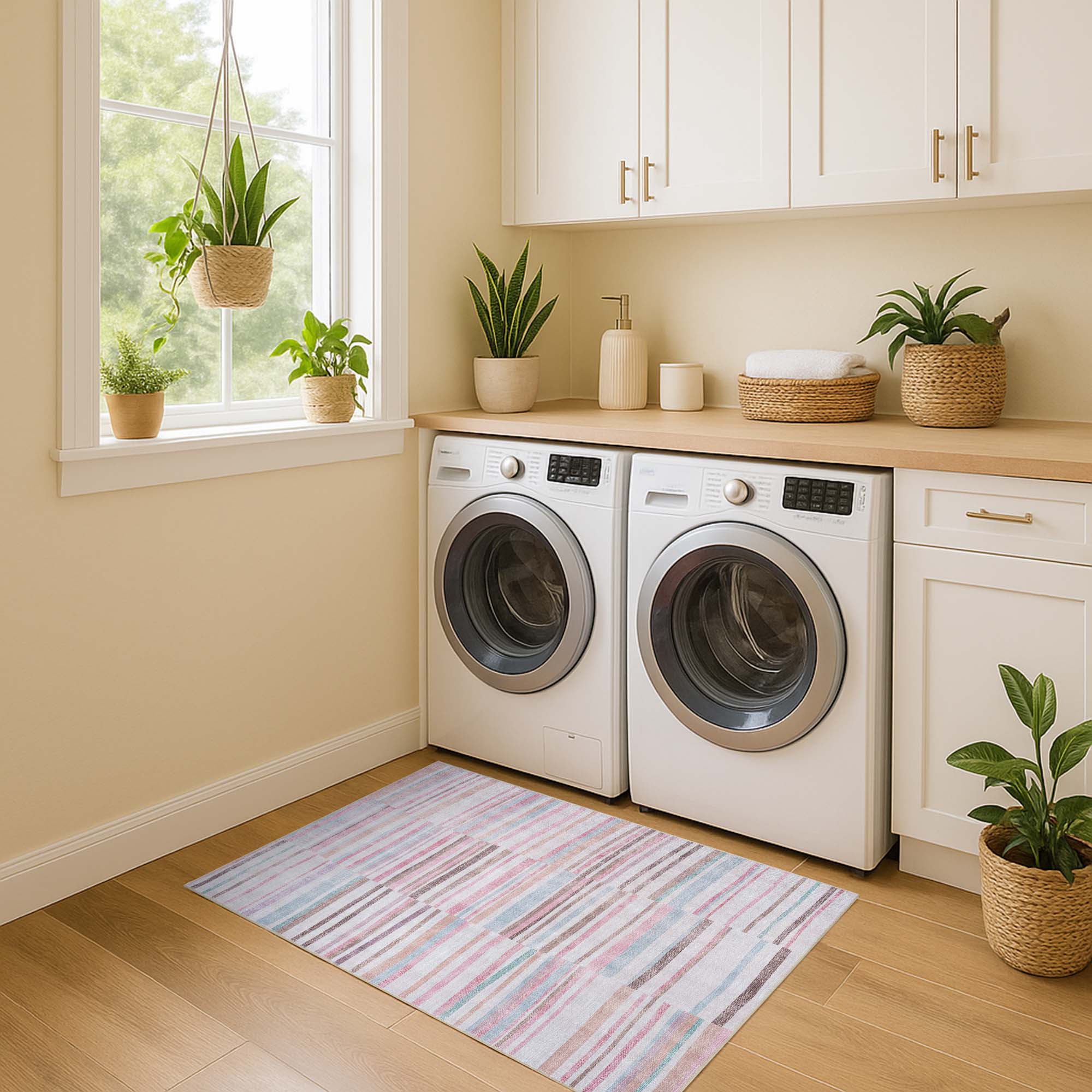 Kalia Faded Modern Turkish Striped Colorful Rug