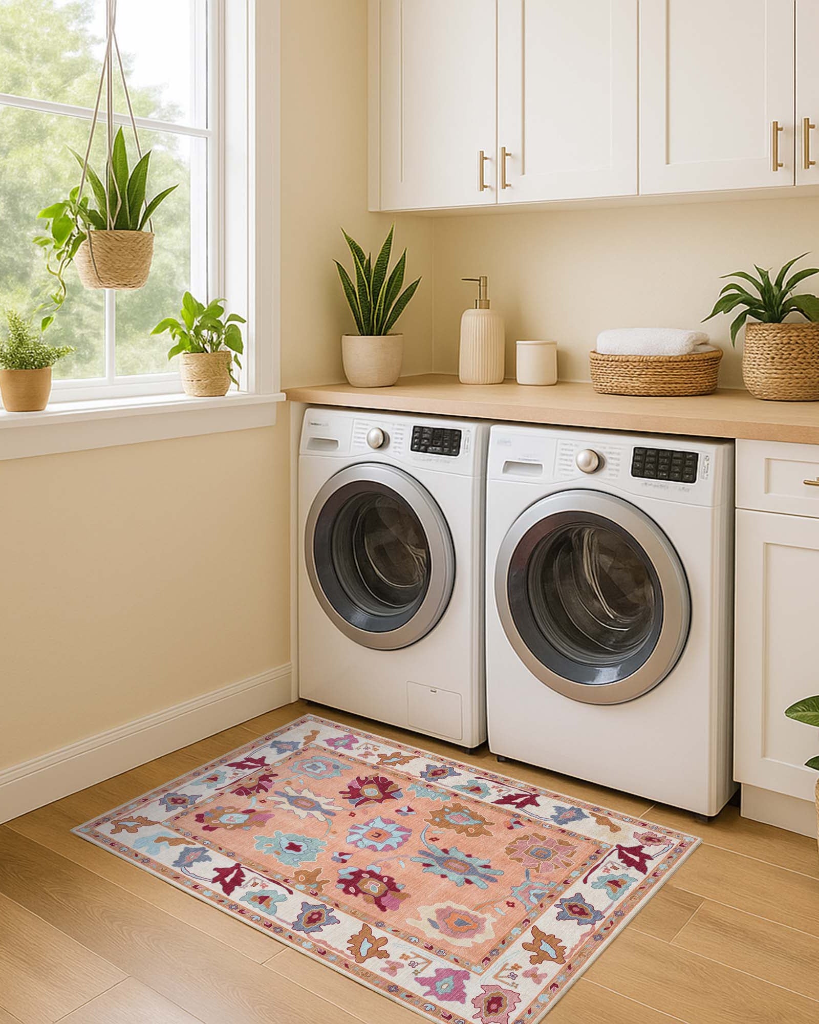 Soren Pastel Orange Floral Modern Oushak Rug