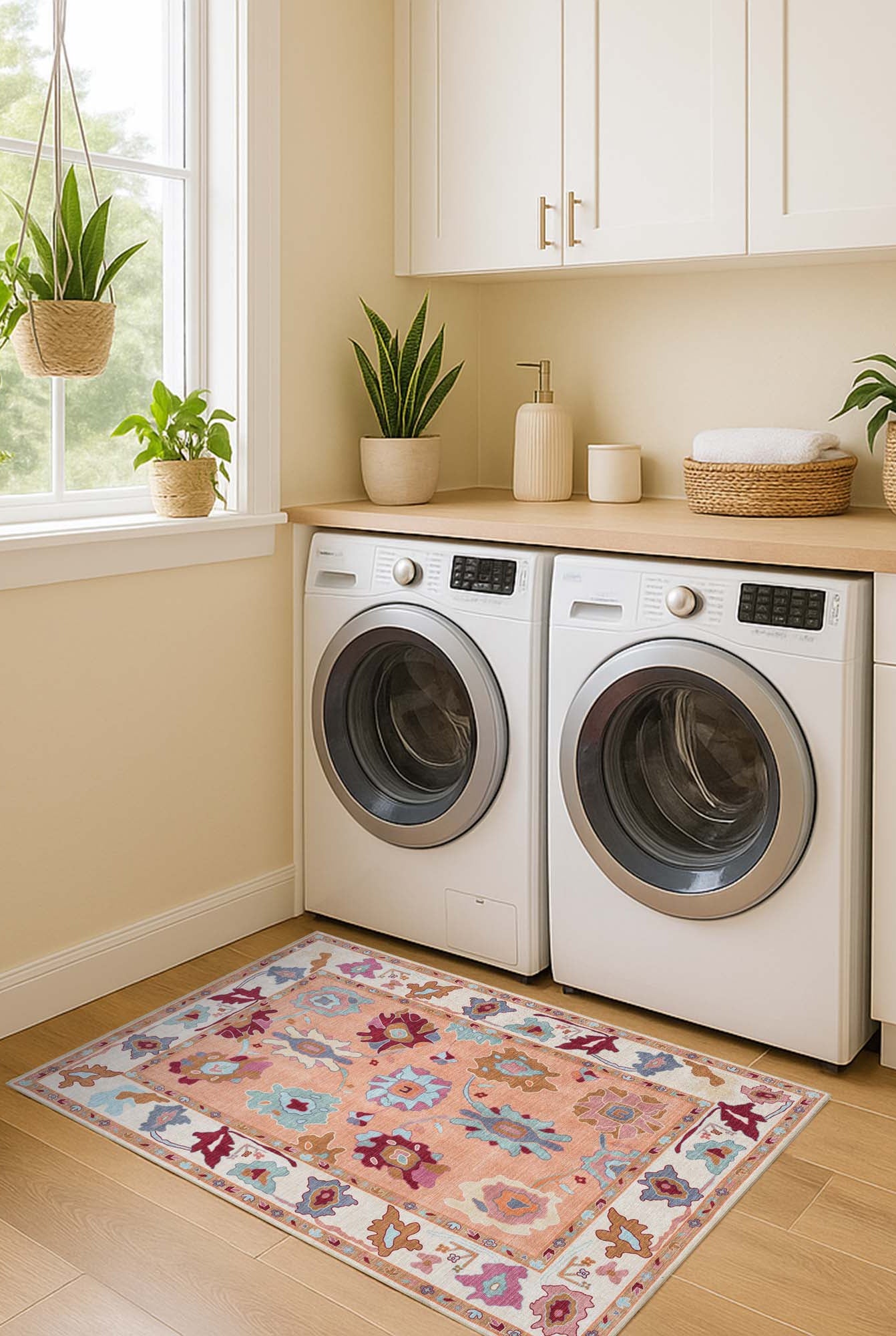 Soren Pastel Orange Floral Modern Oushak Rug