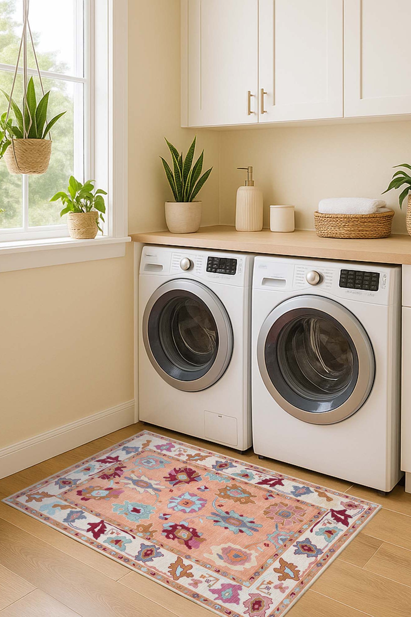 Soren Pastel Orange Floral Modern Oushak Rug