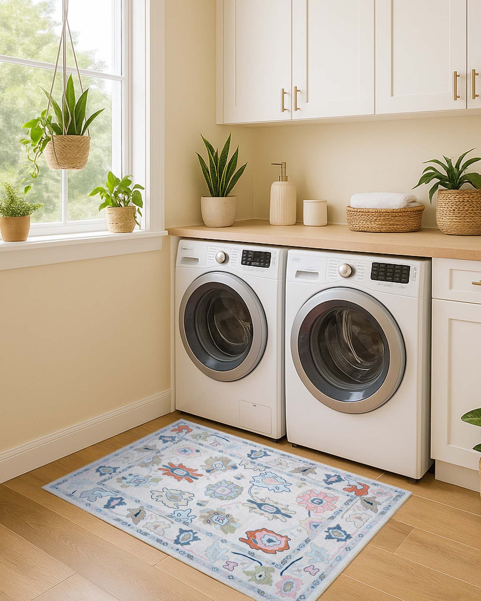 Mary Rose White Pastel Colorful Floral Oushak Rug