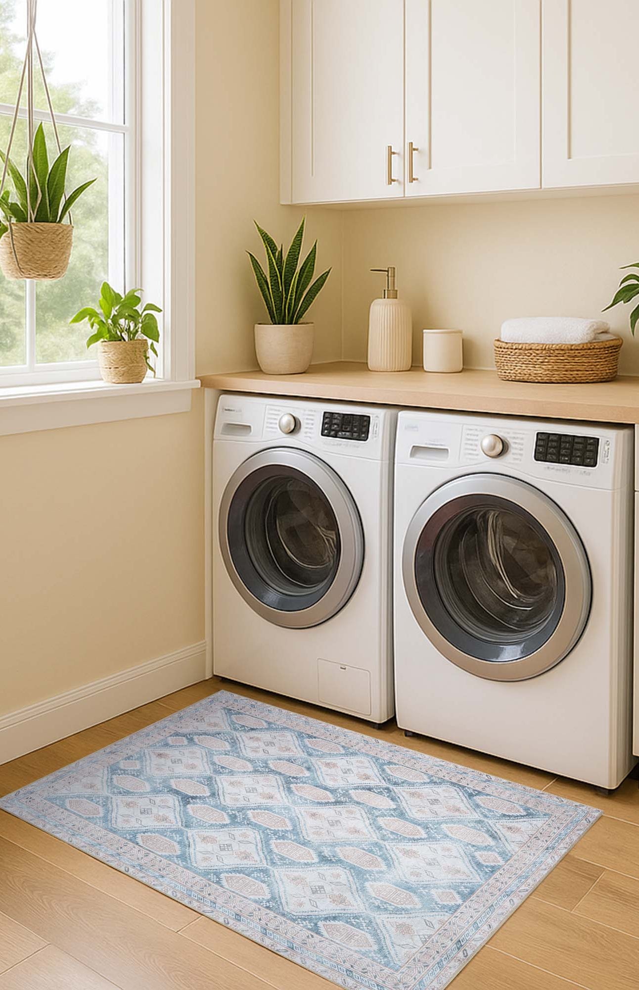 Samara Cream Blue Distressed Turkish Rug