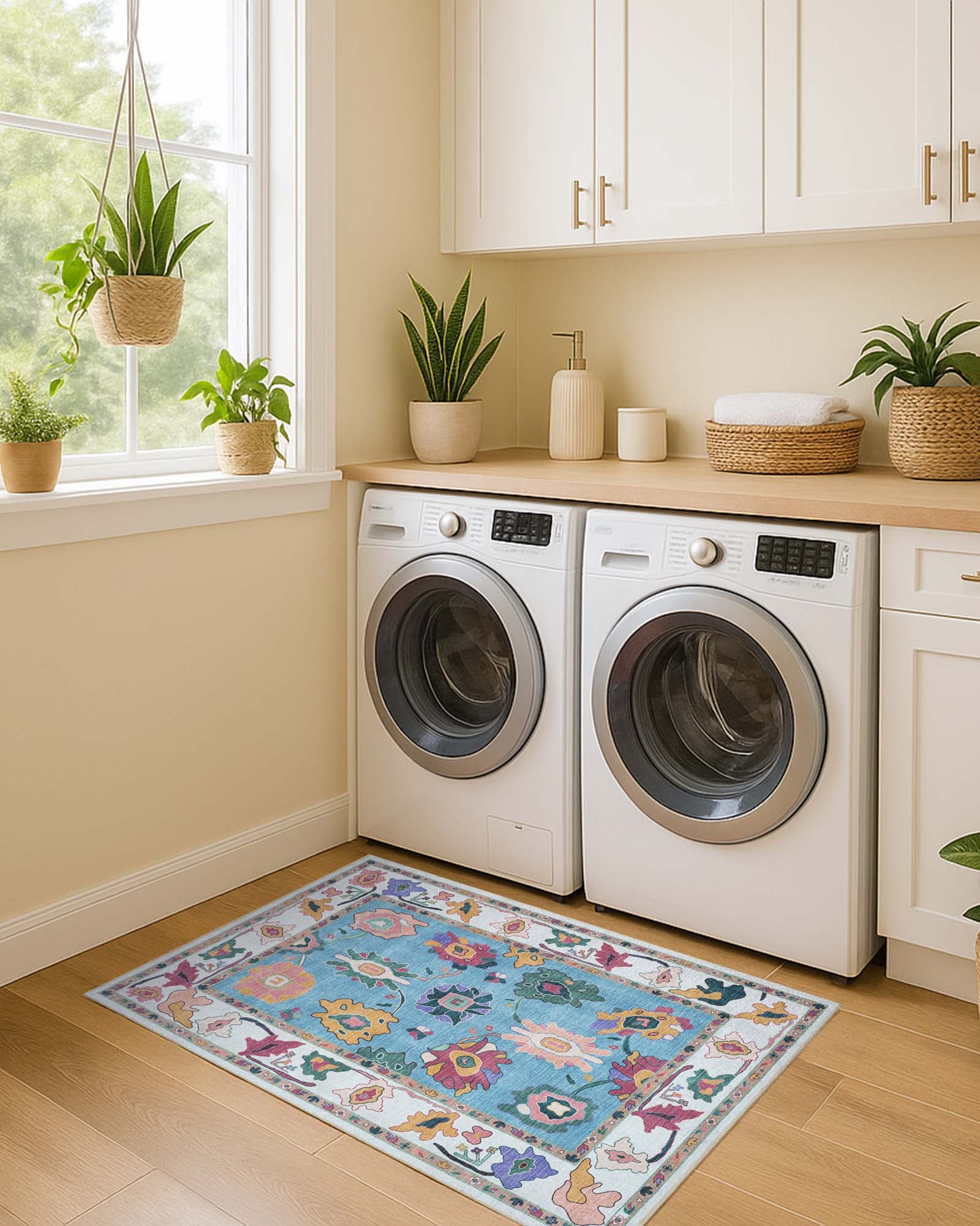 Farhana Green Colorful Floral Modern Oushak Rug