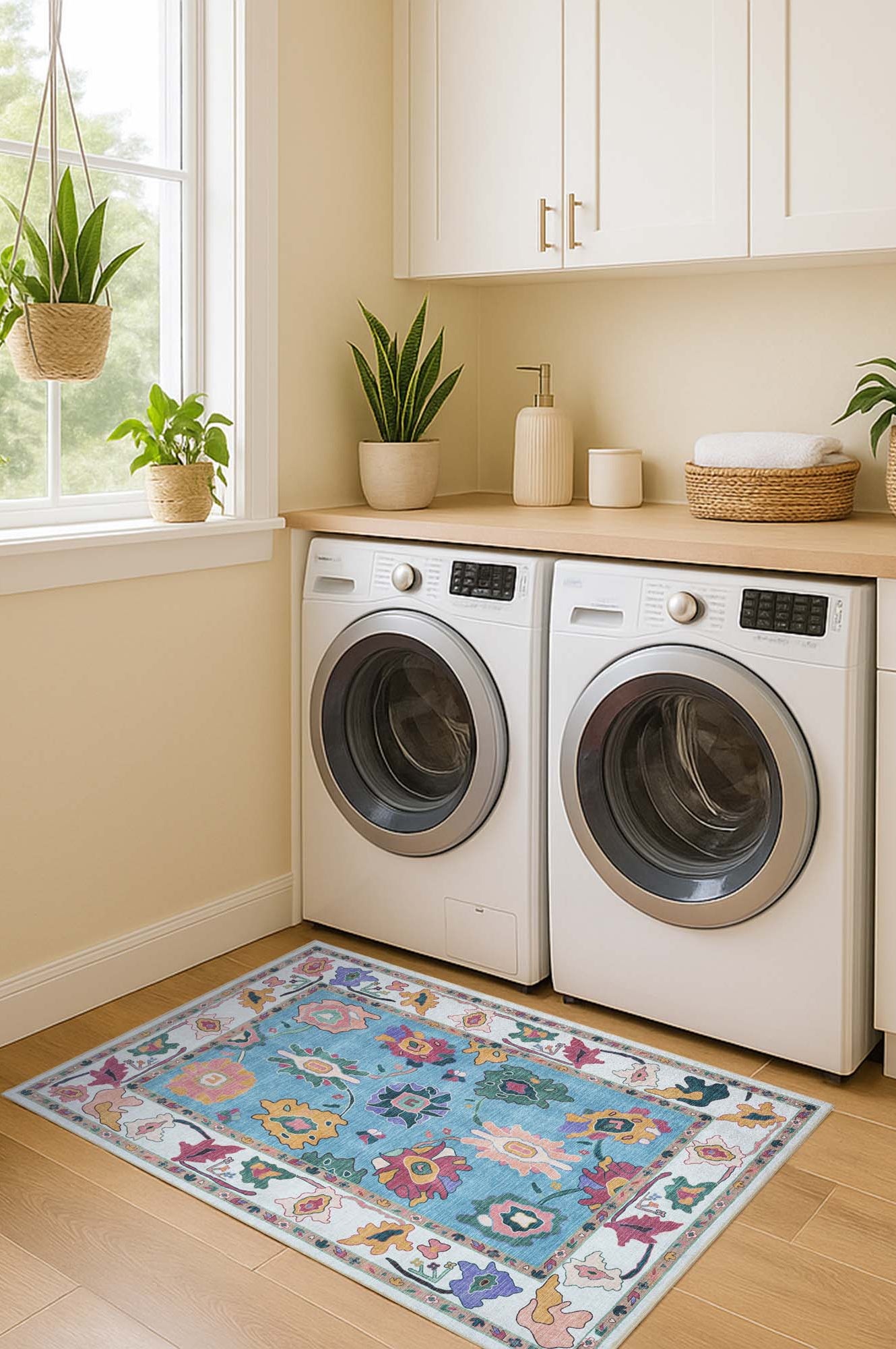 Farhana Green Colorful Floral Modern Oushak Rug