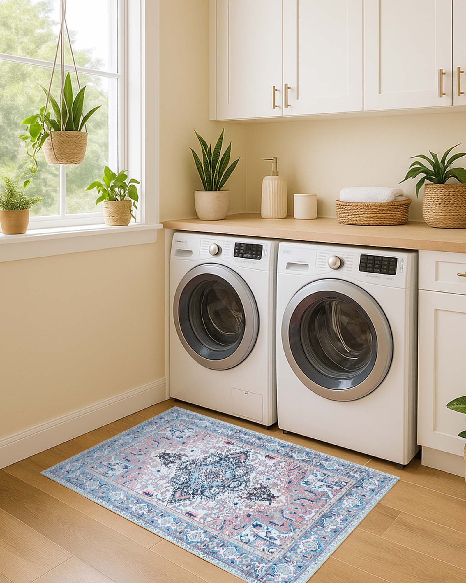 Marielle Navy Pink Heriz Modern Persian Rug